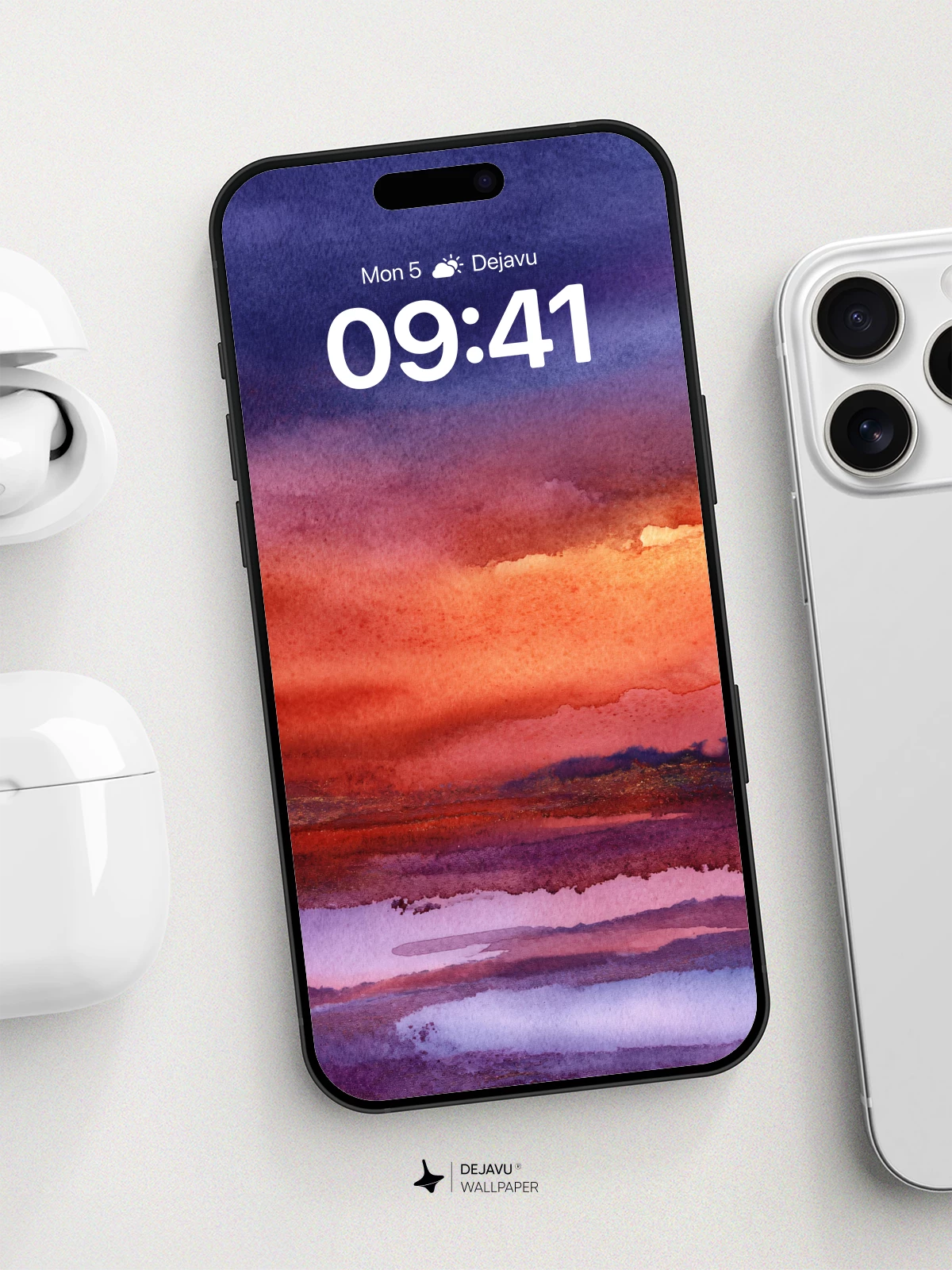 Watercolor Sunset Landscape Wallpaper 8K for iPhone and Android