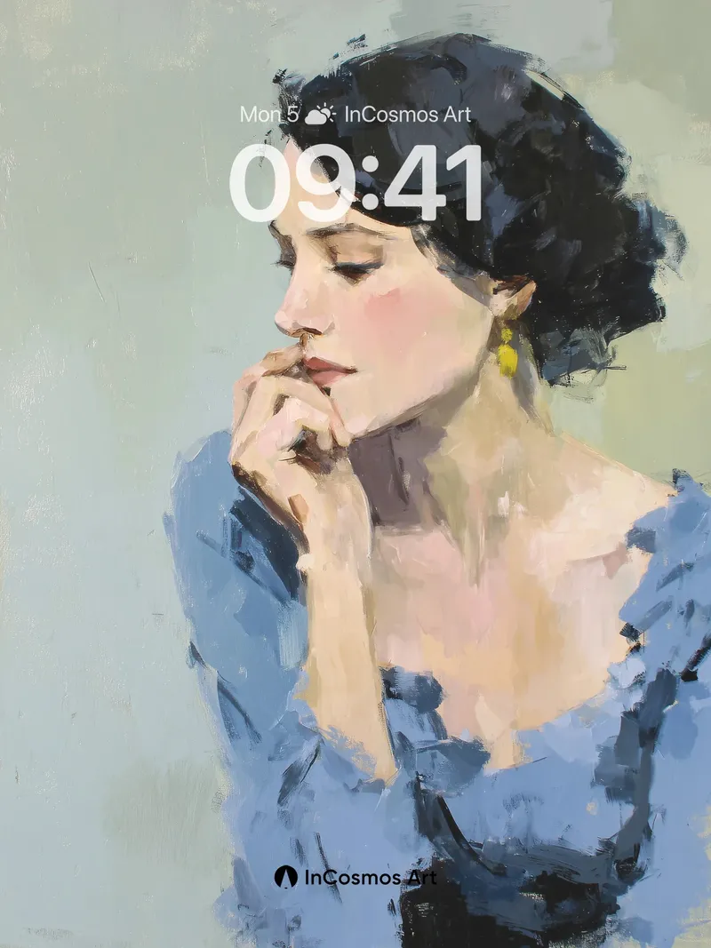 Contemplative Blue Wallpaper with Soft Brushstrokes