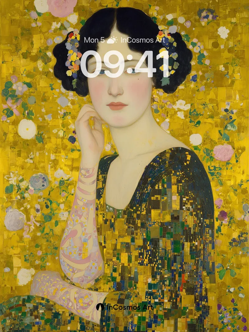 Golden Garden Wallpaper with Floral Mosaic