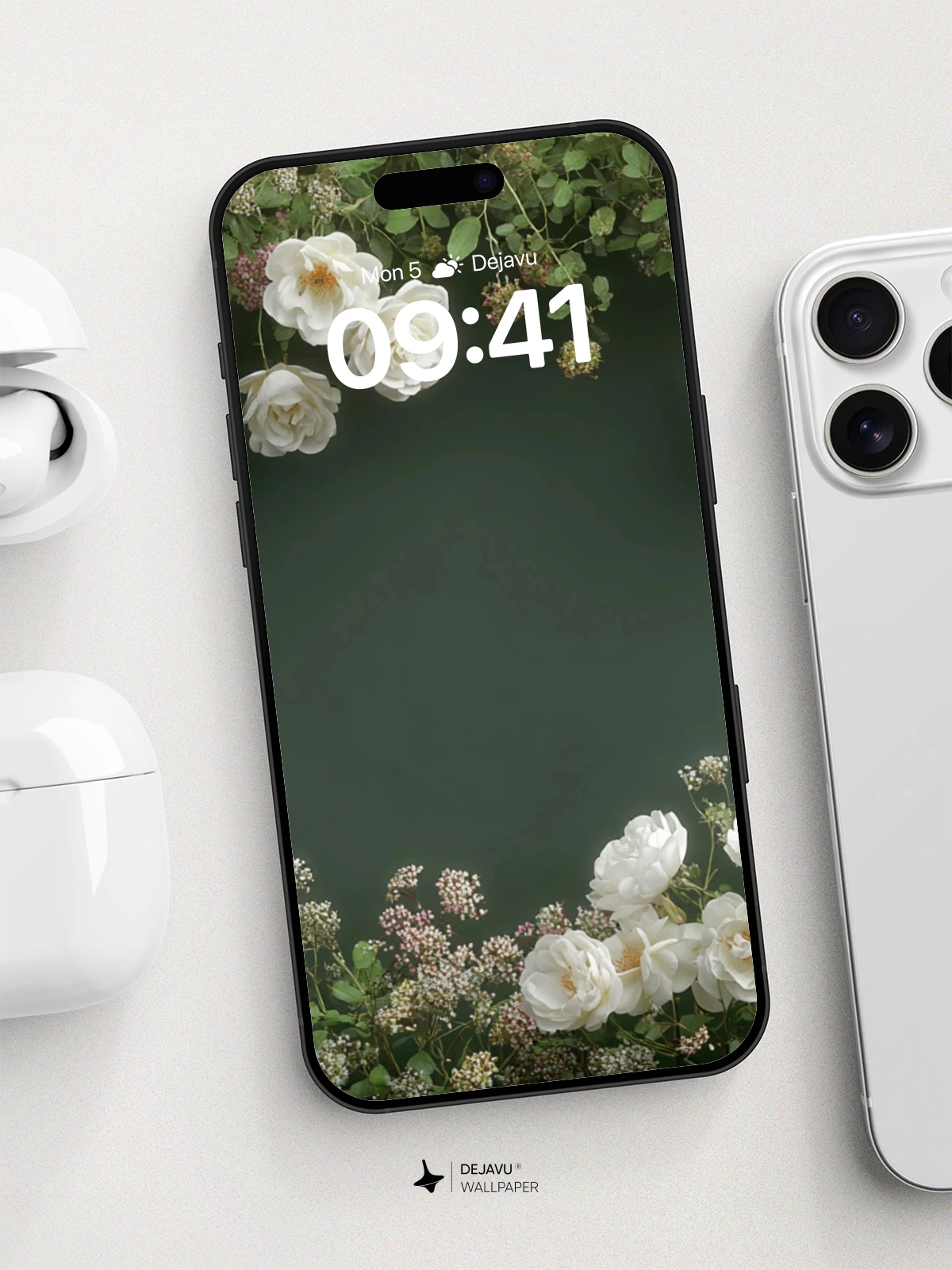 White Rose Garden Frame Wallpaper 8K for iPhone and Android