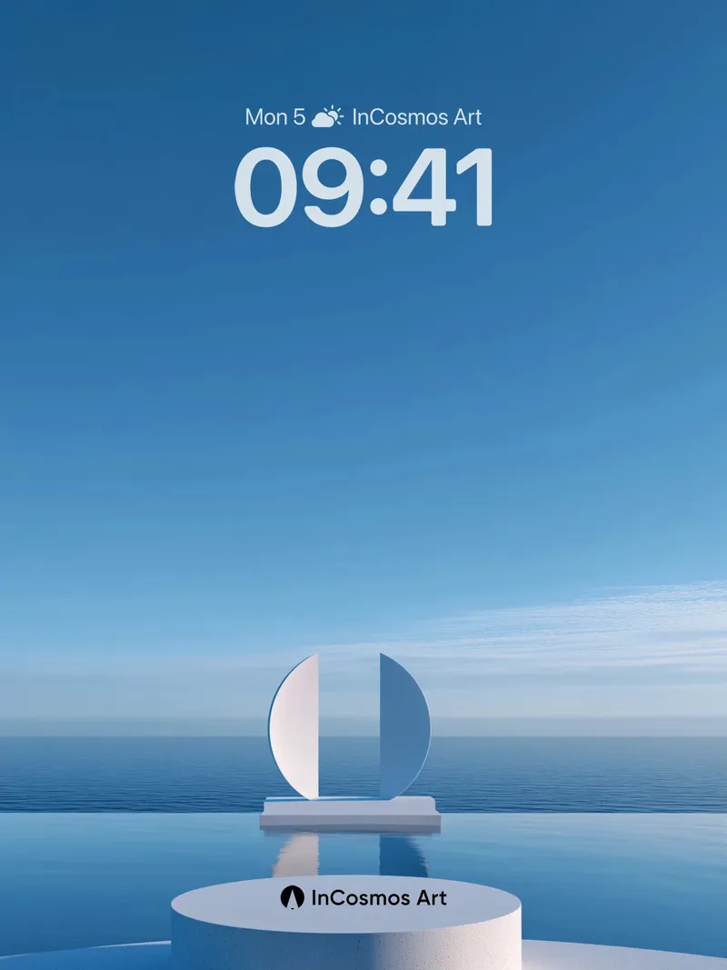 Serene Horizon Wallpaper with Floating Geometry