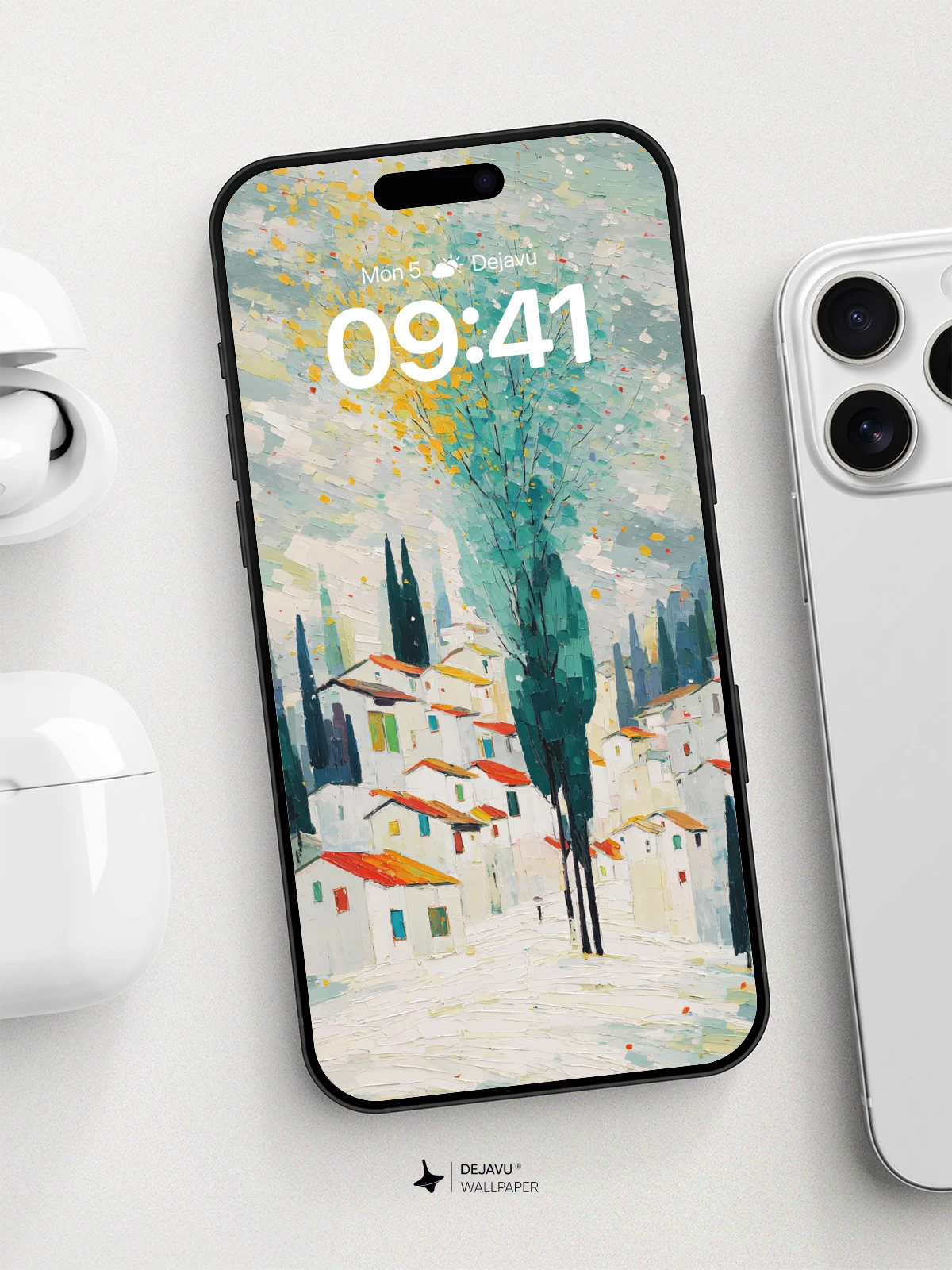 Whimsical Village Tree Wallpaper 8K for iPhone and Android