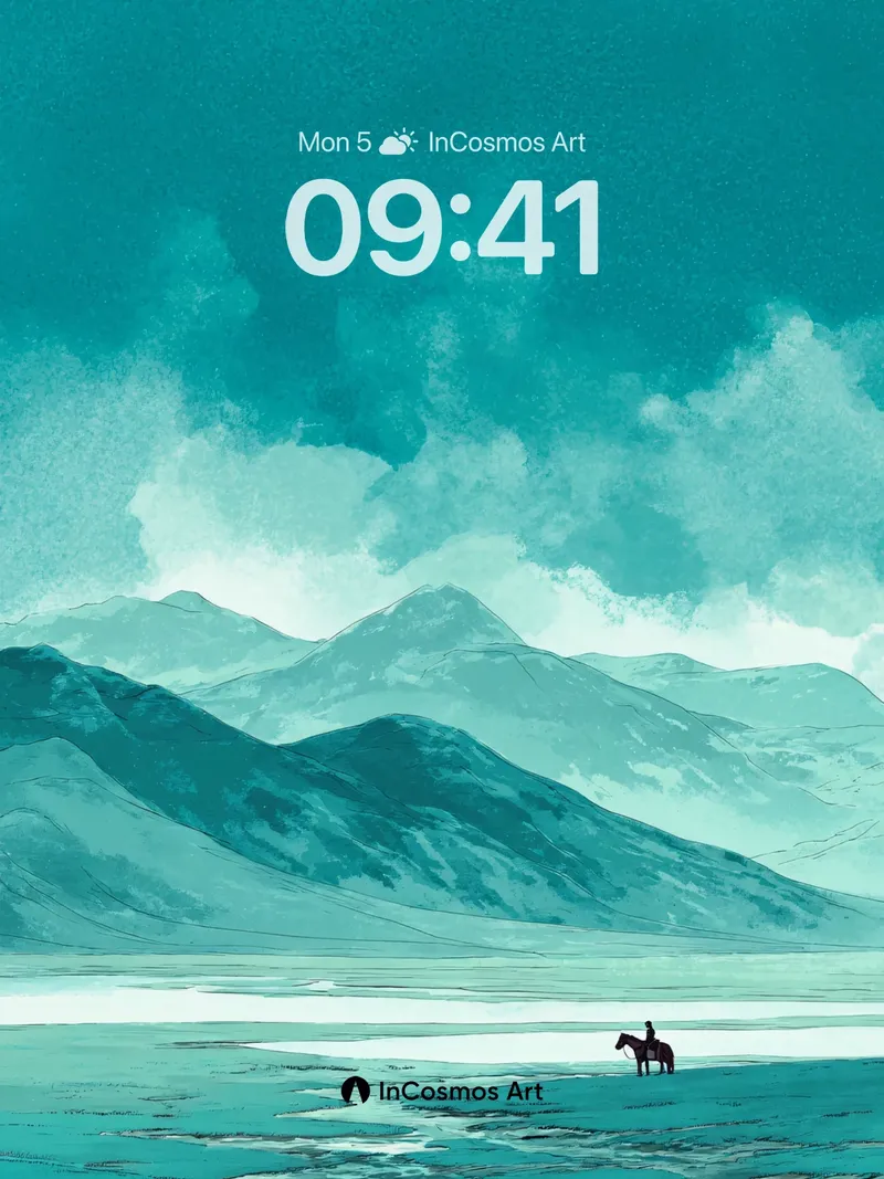 Turquoise Solitude Wallpaper with Distant Rider