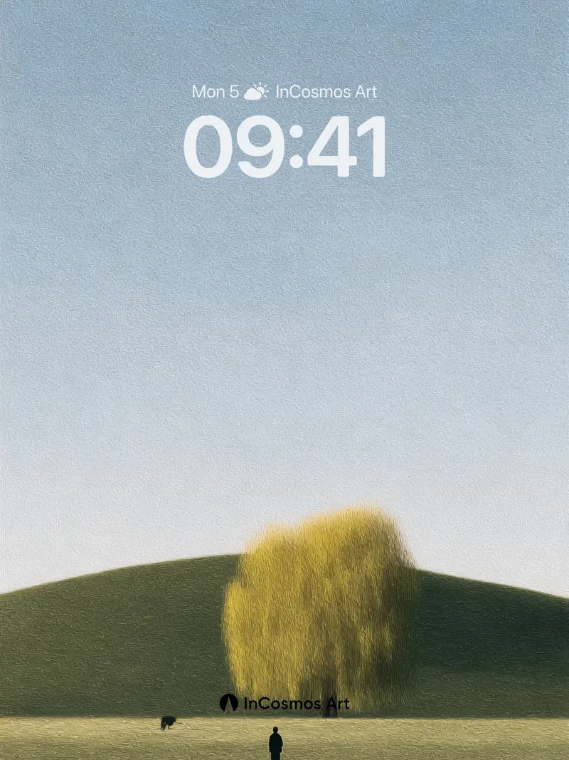 Solitary Horizon Wallpaper with Golden Willow