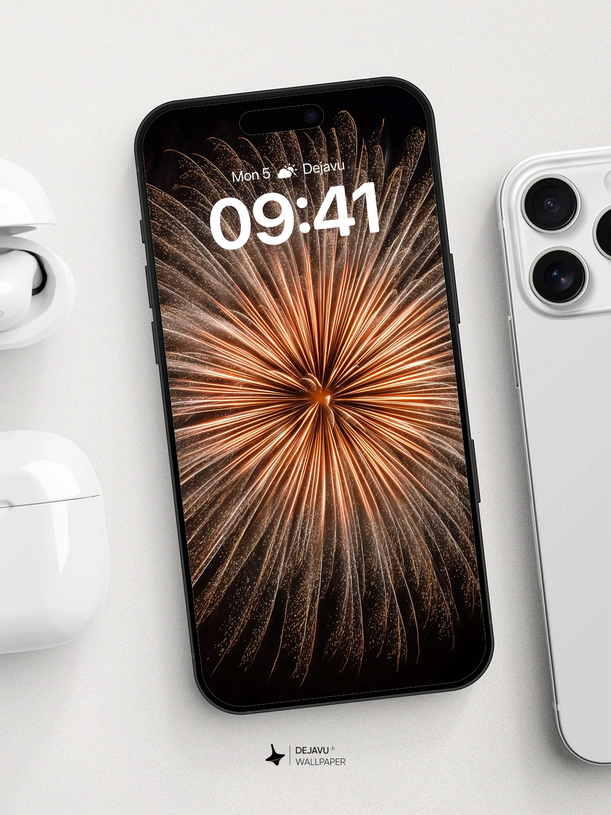 Golden Firework Burst Wallpaper 8K for iPhone and Android