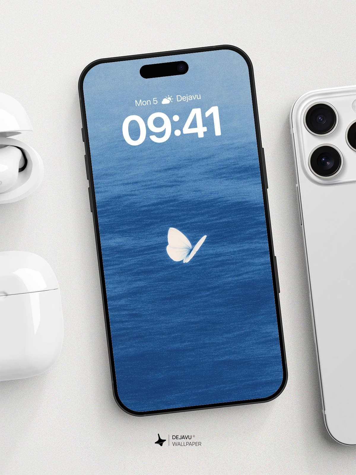 White Butterfly Over Ocean Wallpaper 8K for iPhone and Android