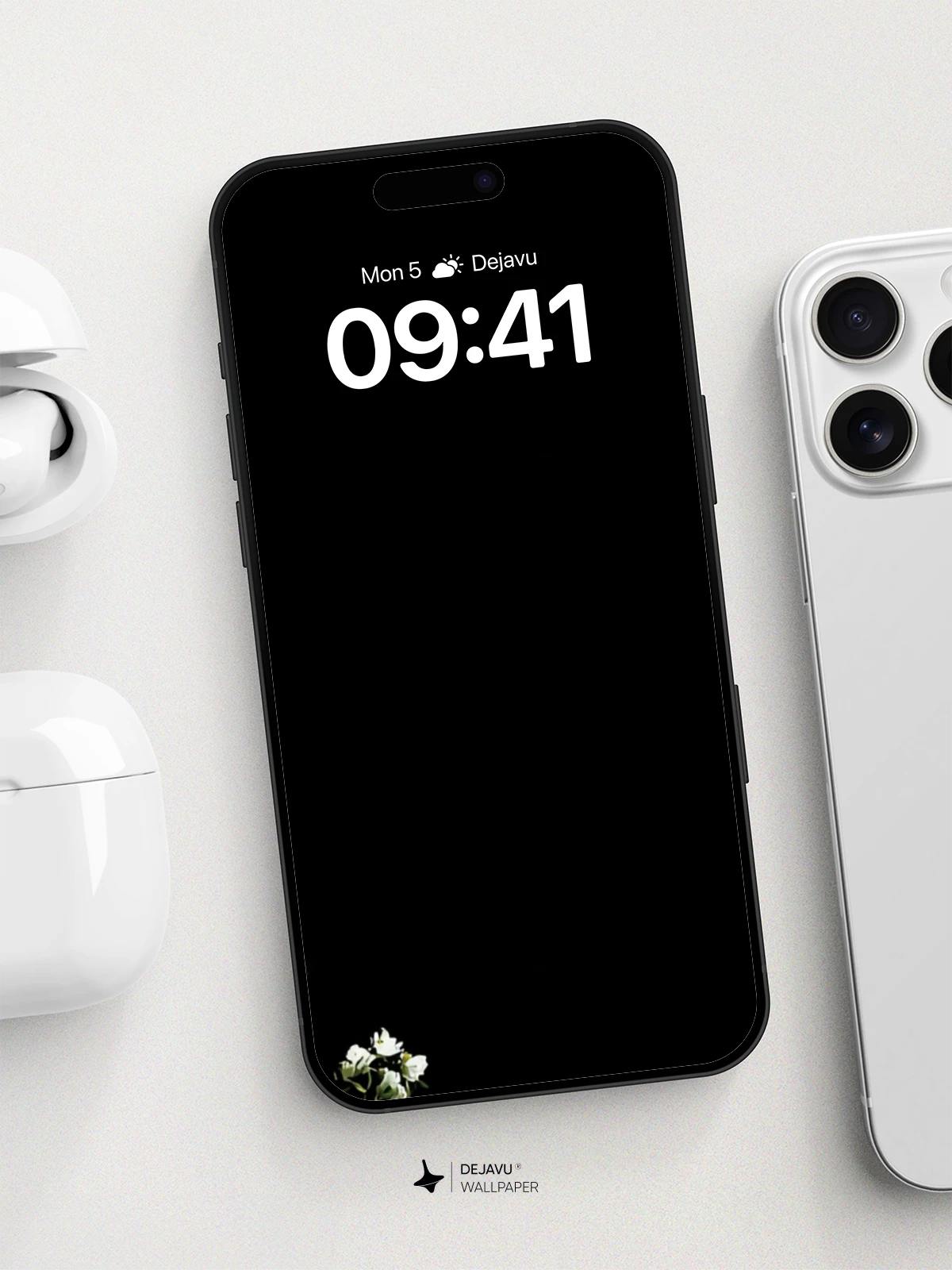 White Floral Frame Wallpaper 8K for iPhone and Android