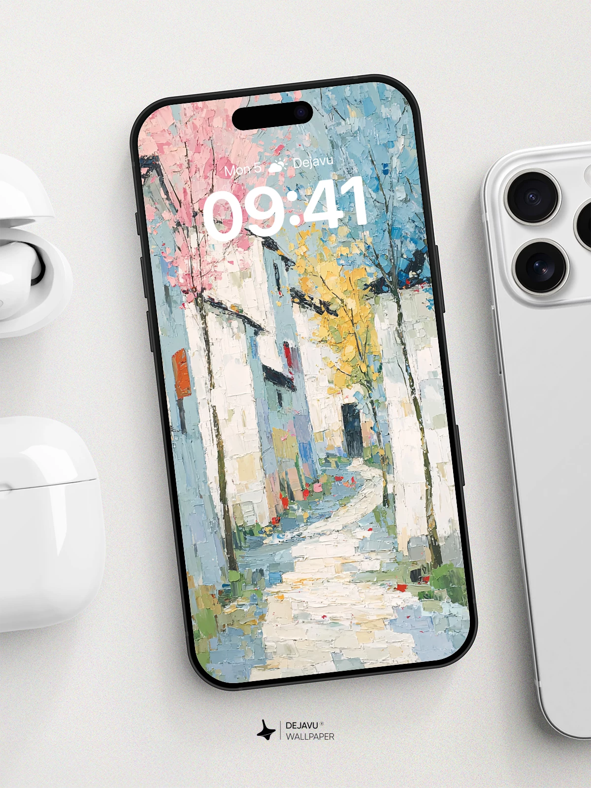 Cherry Blossom Alley Impressionist Wallpaper 8K for iPhone and Android