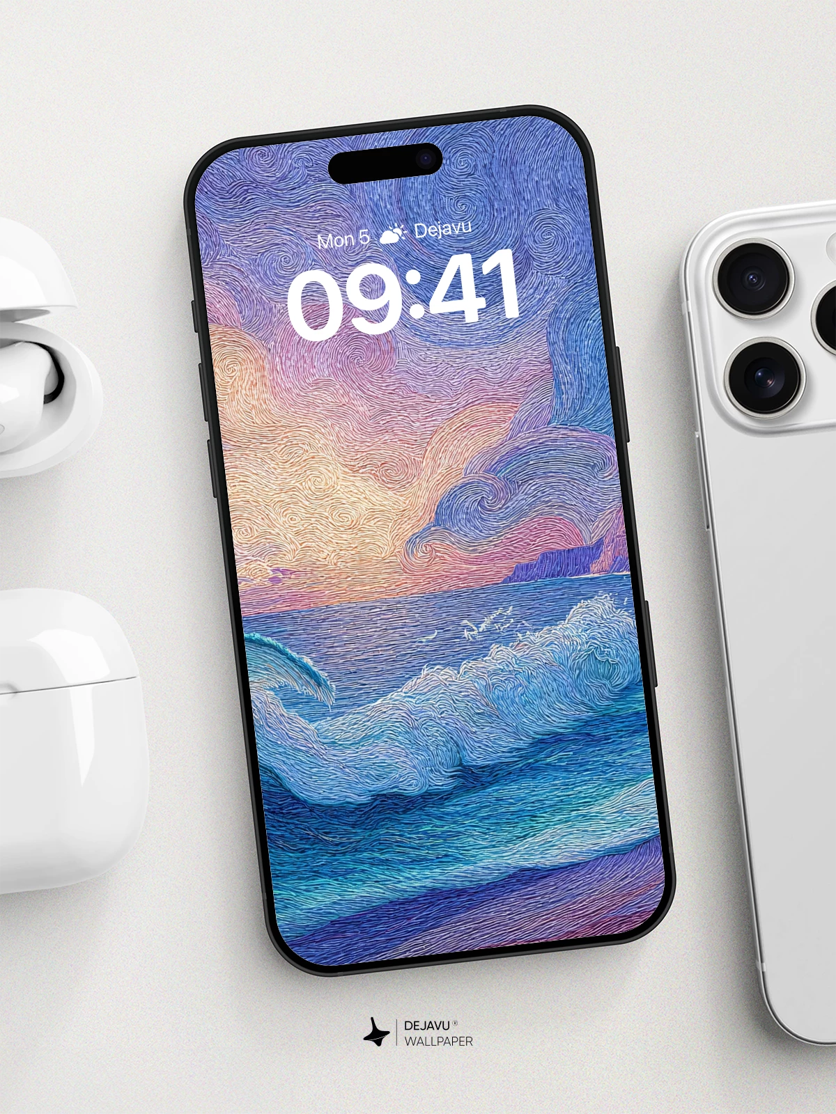 Van Gogh-Inspired Ocean Wave Wallpaper 8K for iPhone and Android