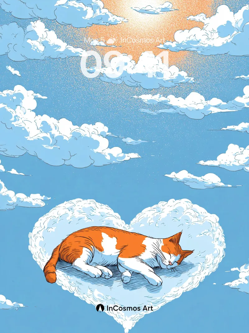 Serenity Cloud Cat Wallpaper with Heart Sky