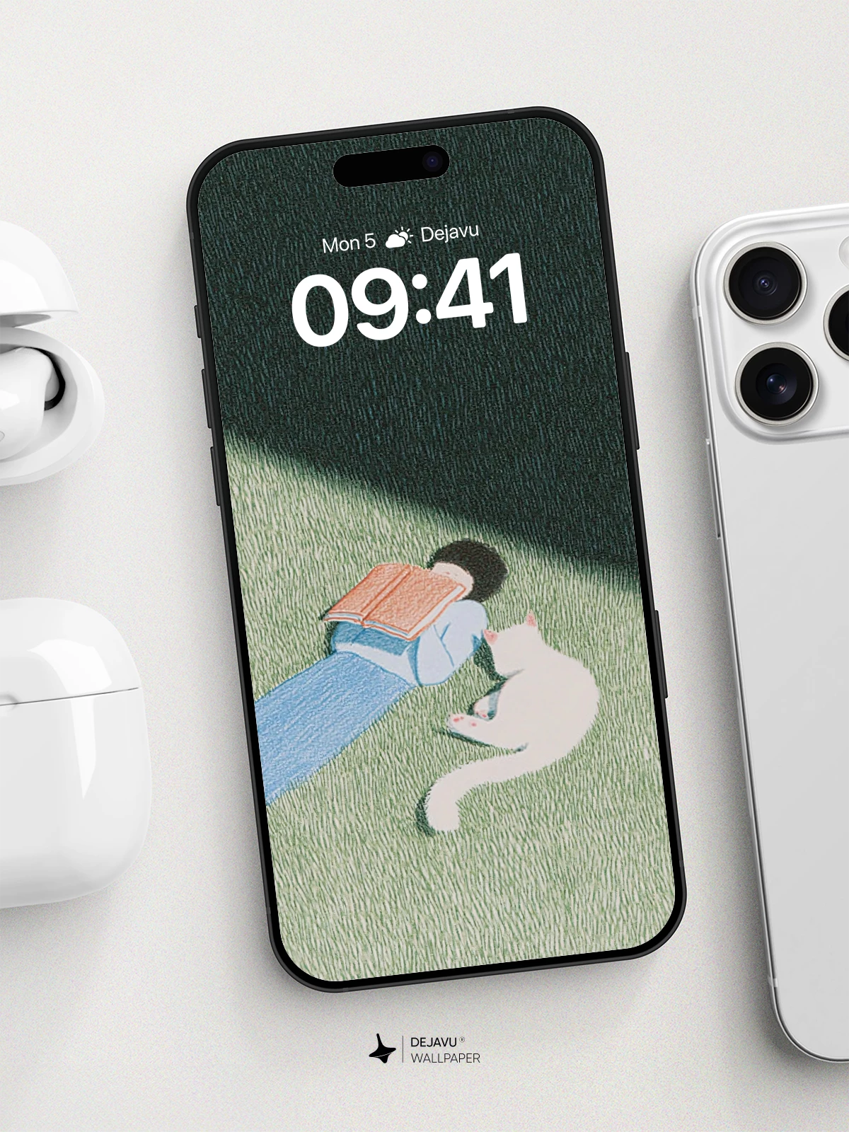 Serene Reading Scene With Cat Wallpaper 8K for iPhone and Android