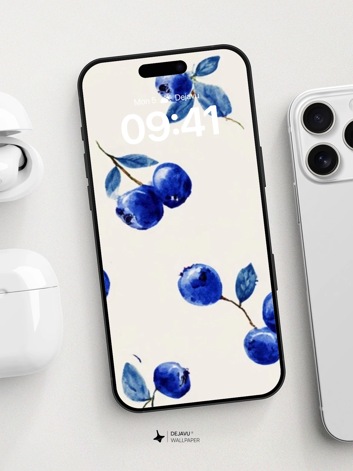 Watercolor Blueberry Pattern Wallpaper 8K for iPhone and Android