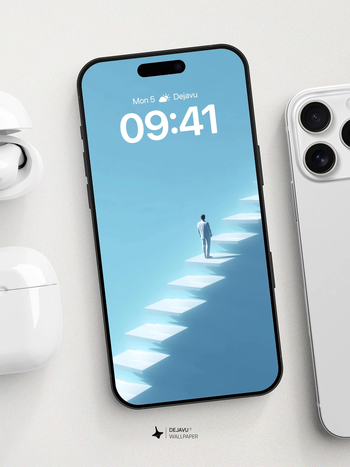 Surreal Sky Stairs Wallpaper 8K for iPhone and Android