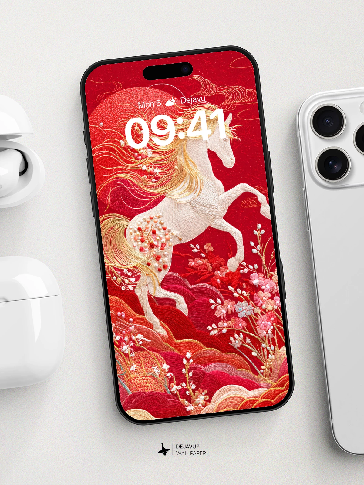 Embroidered Celestial Horse Wallpaper 8K for iPhone and Android