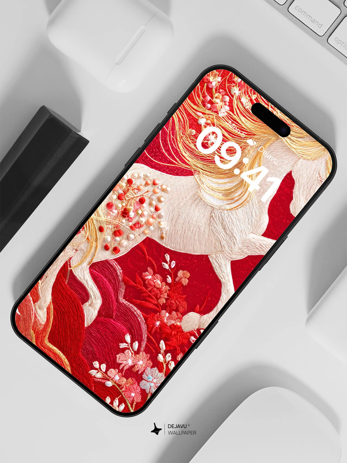 Embroidered Celestial Horse Wallpaper 8K for iPhone and Android