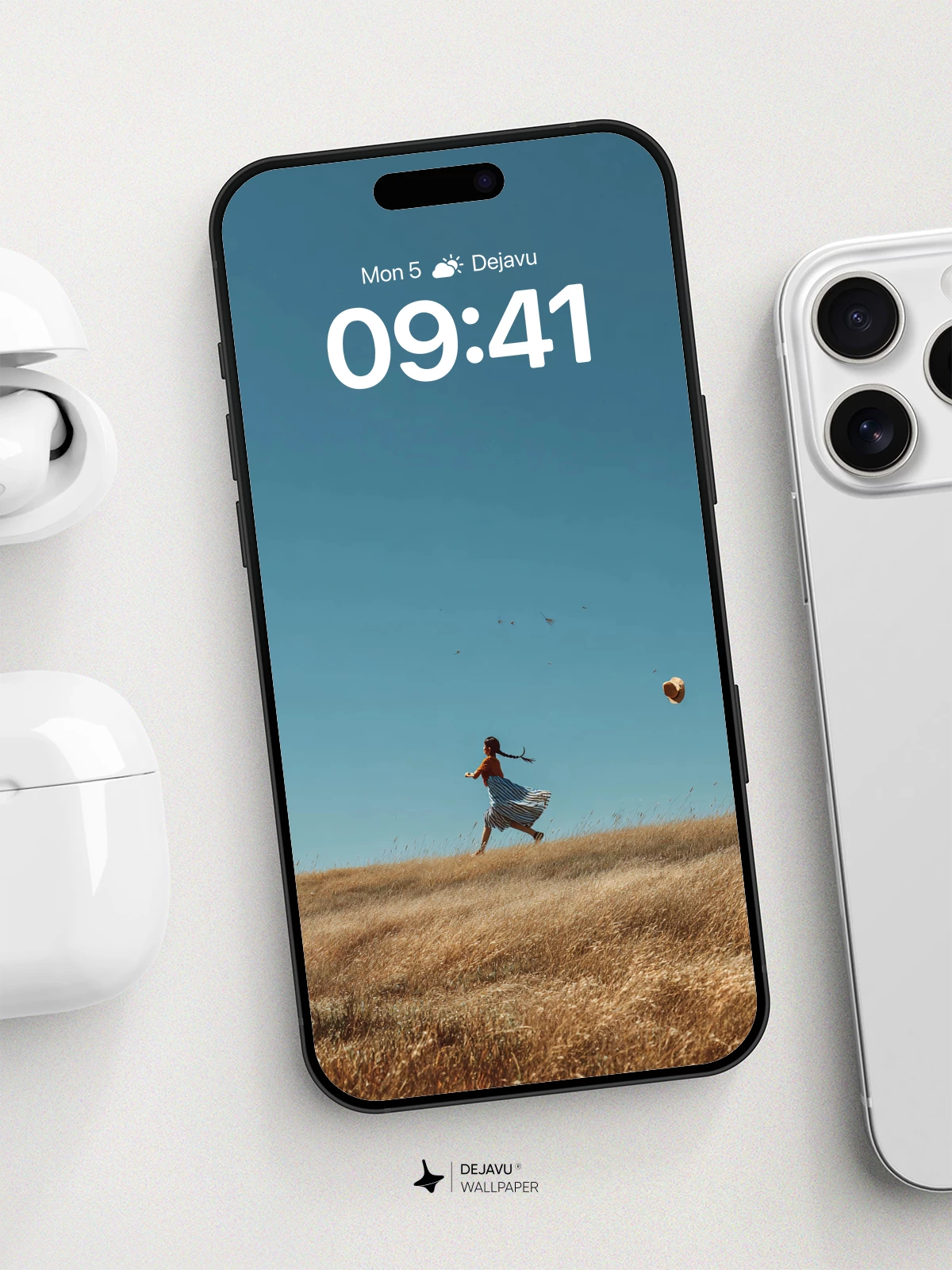 Woman Running in Golden Field Wallpaper 8K for iPhone and Android