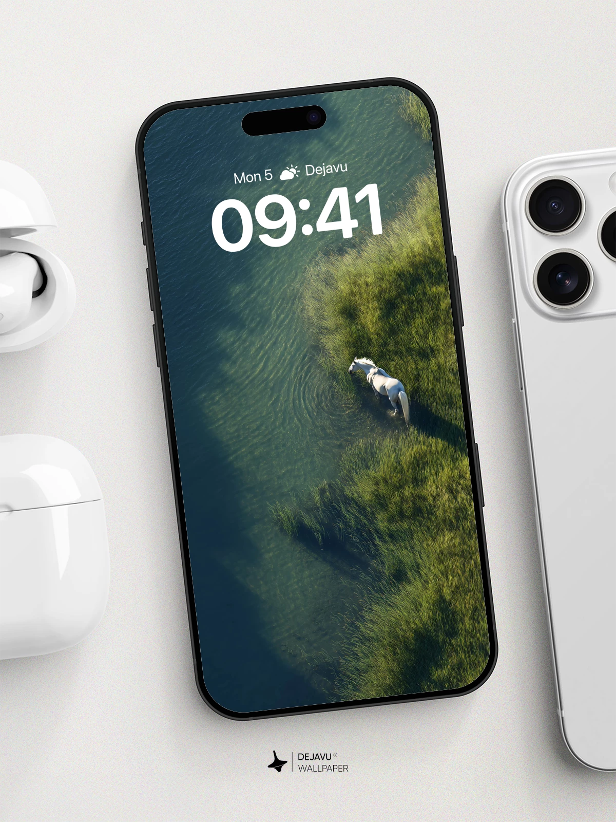 White Horse by Lake Wallpaper 8K for iPhone and Android