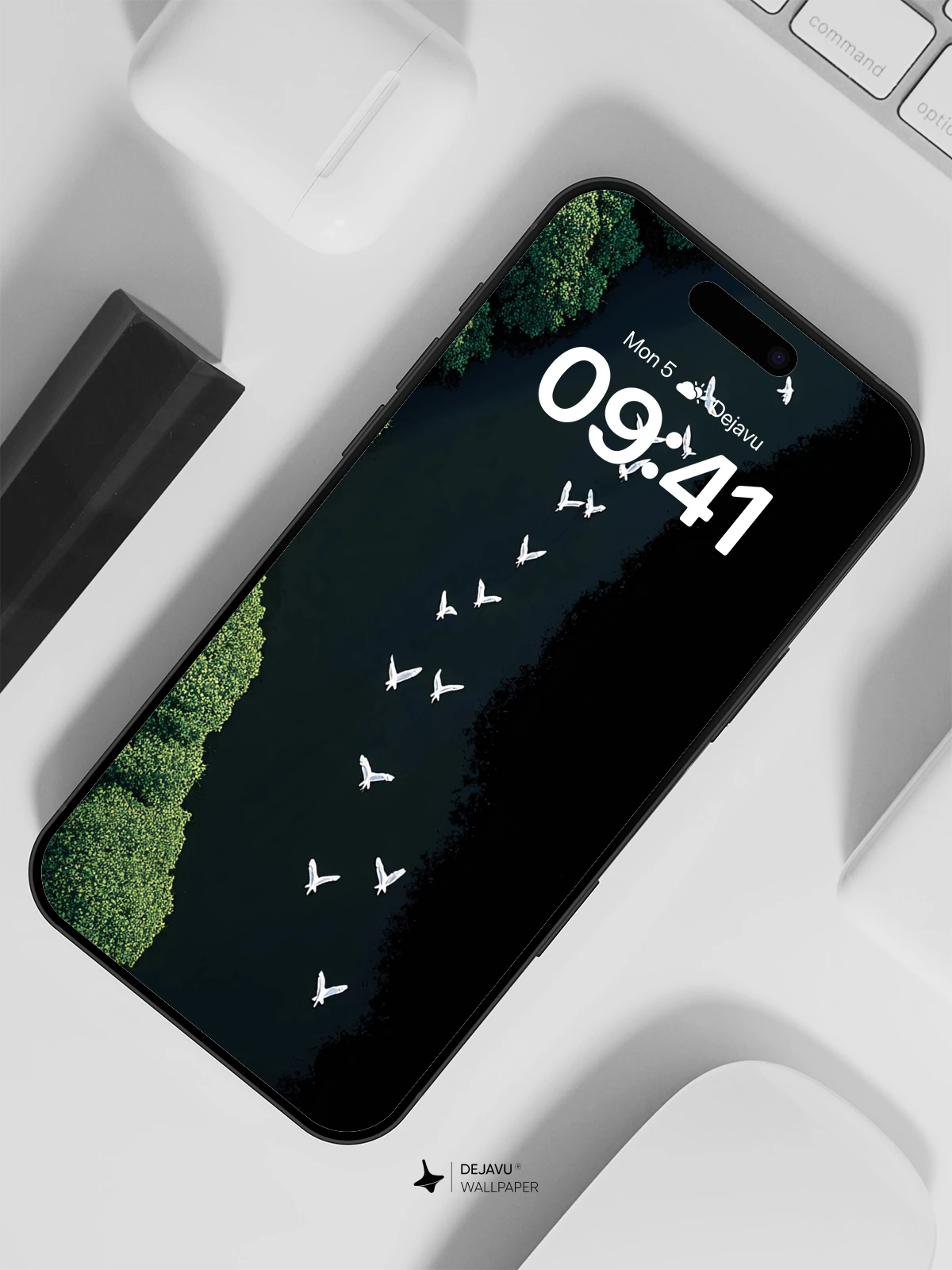 Aerial River Birds Wallpaper 8K for iPhone and Android