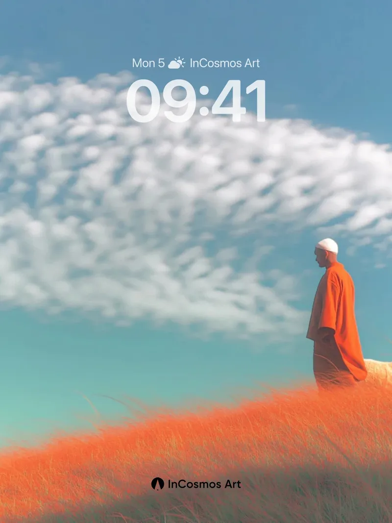 Serenity Cloudscape Wallpaper with Orange Field