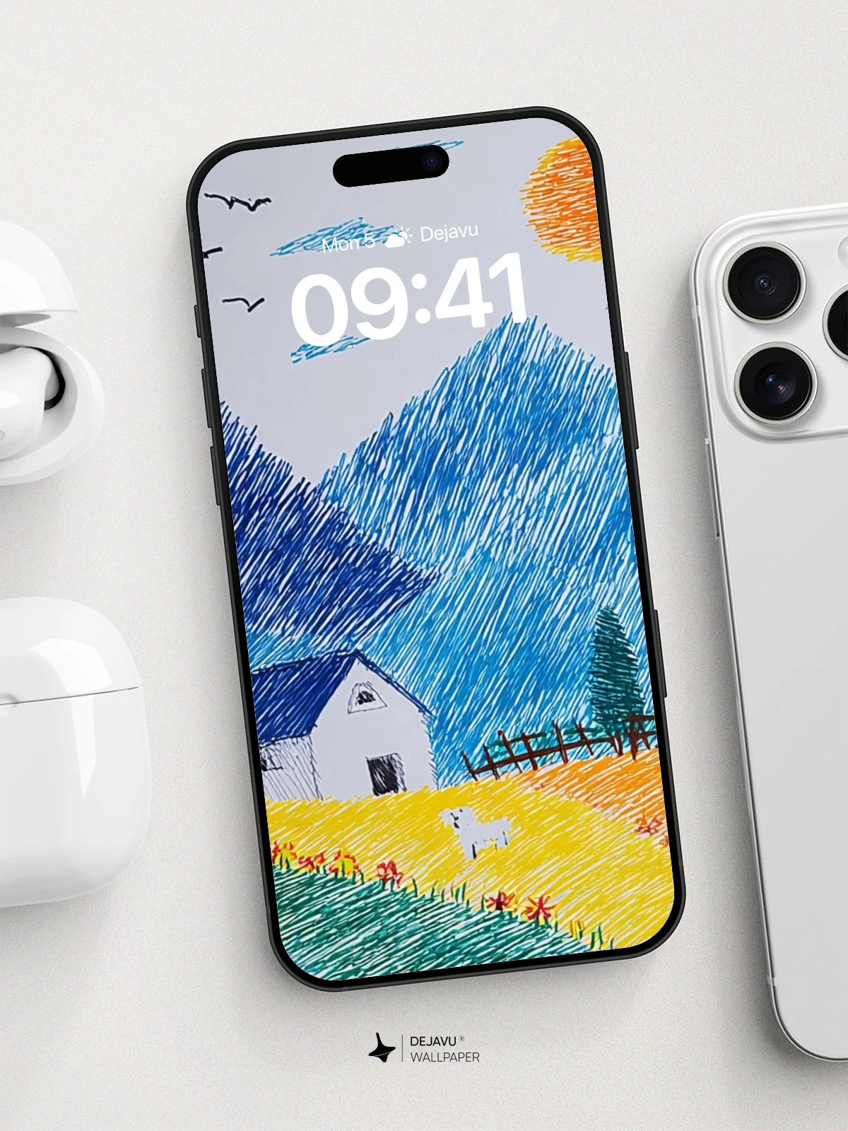 Whimsical Mountain Meadow Wallpaper 8K for iPhone and Android