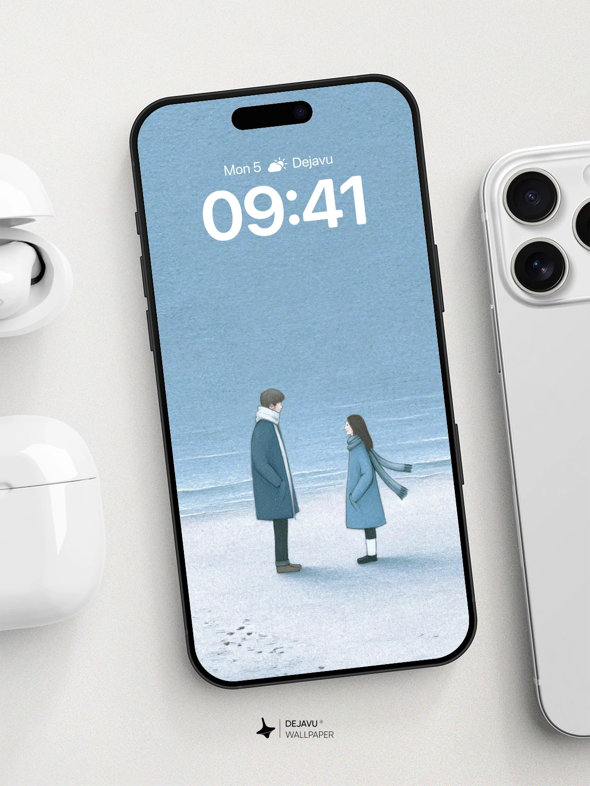 Winter Beach Encounter Wallpaper 8K for iPhone and Android