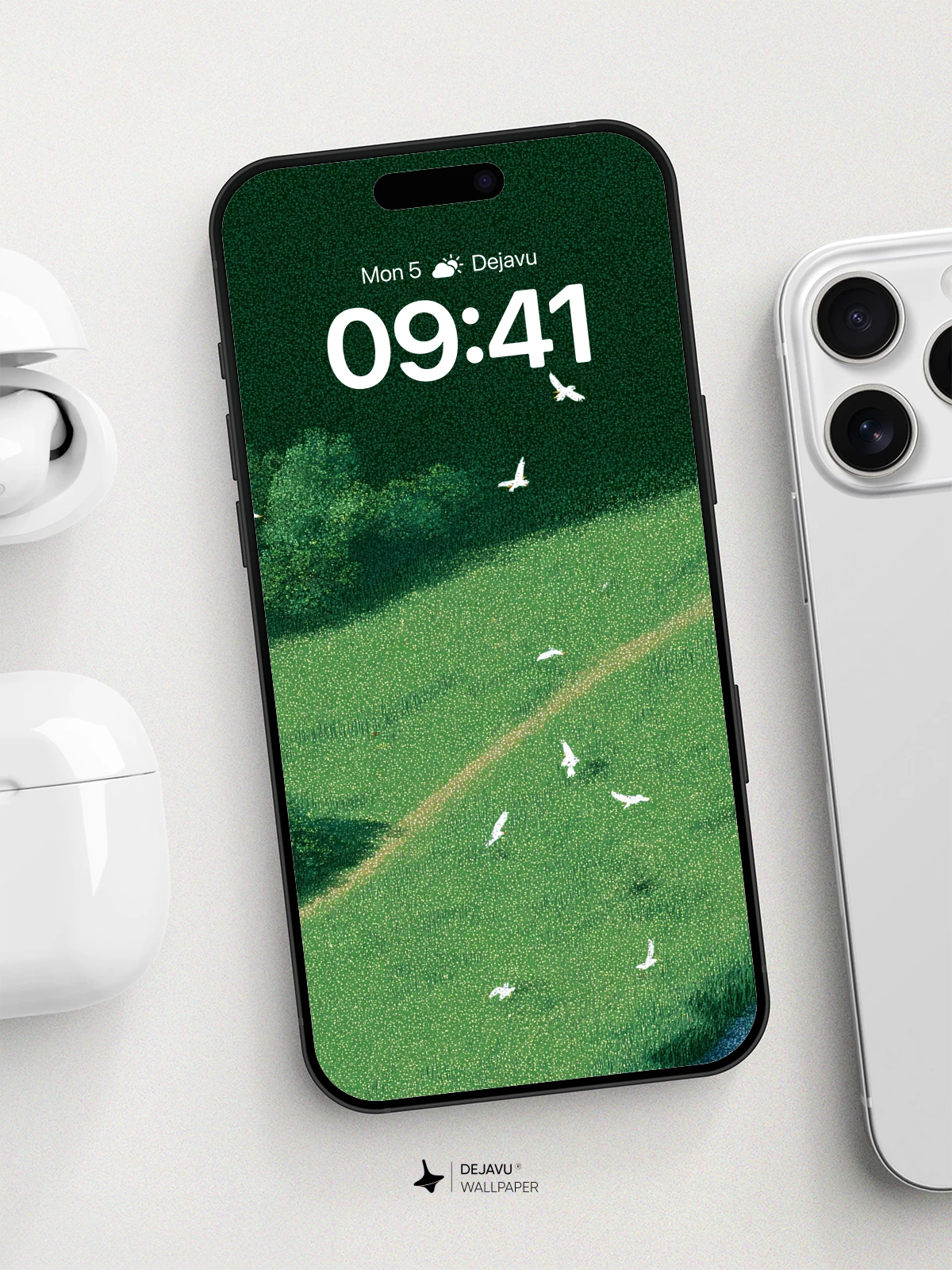 Serene Meadow Birds Flight Wallpaper 8K for iPhone and Android