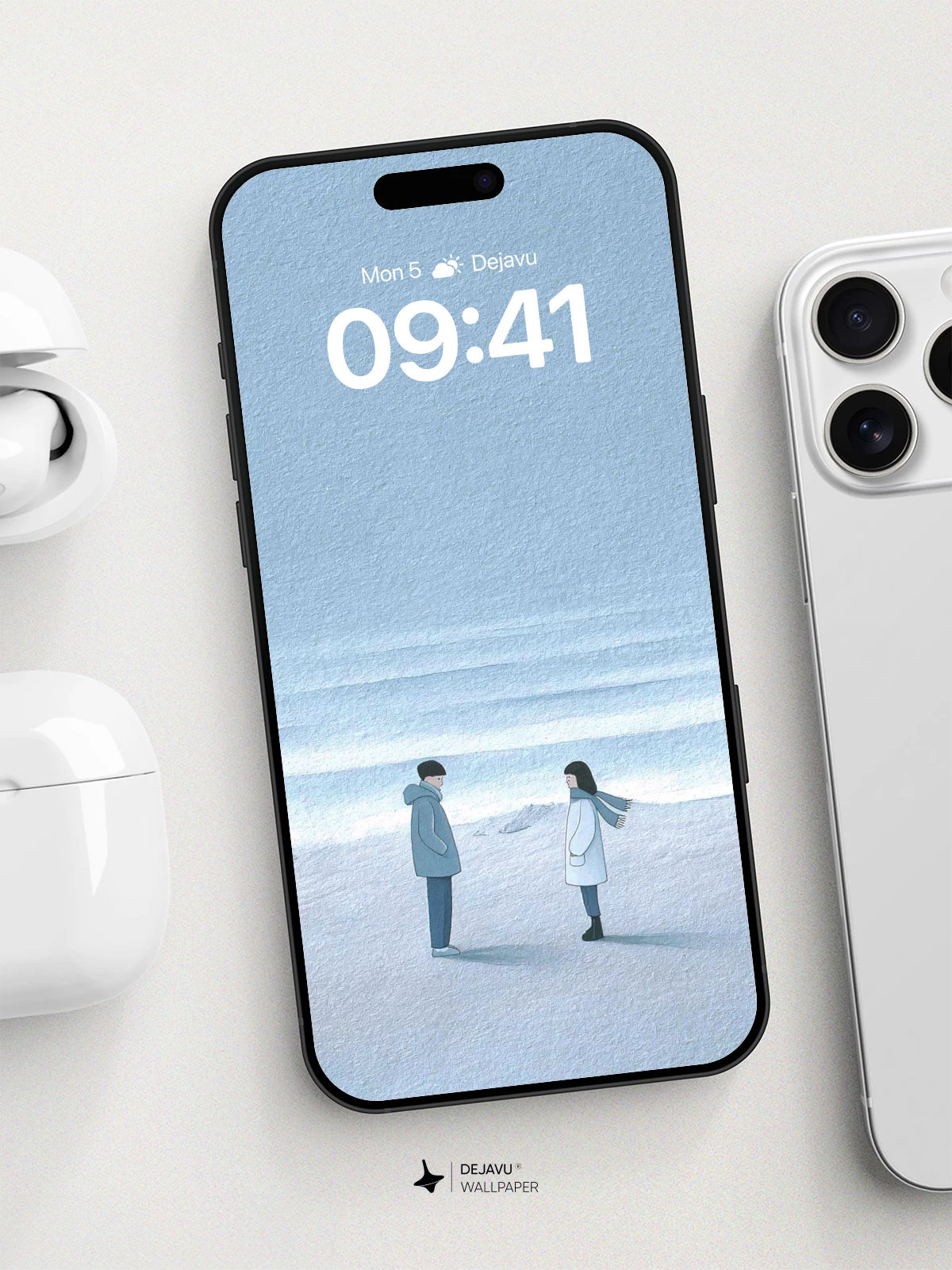 Winter Solitude Couple Wallpaper 8K for iPhone and Android