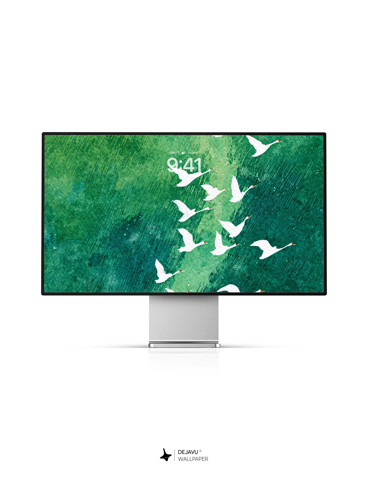 Geese In Flight Over Emerald Waters Wallpaper 8K