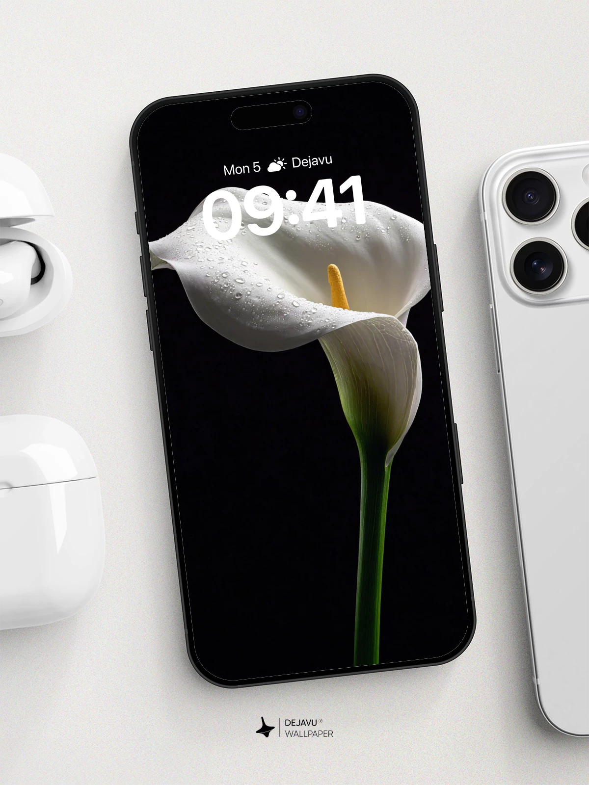 White Calla Lily With Dewdrops Wallpaper 8K for iPhone and Android