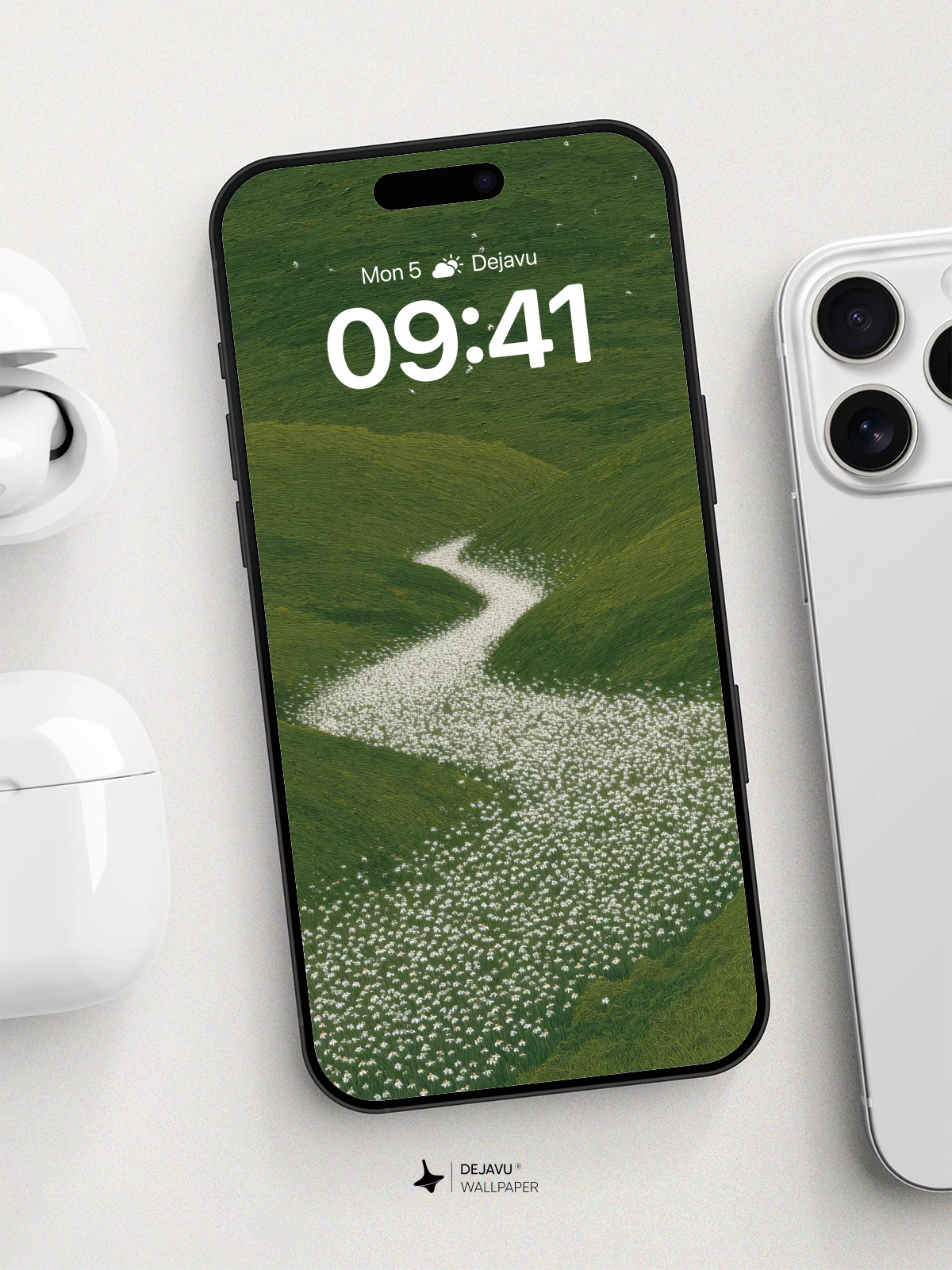 Meadow River of Daisies Wallpaper 8K for iPhone and Android