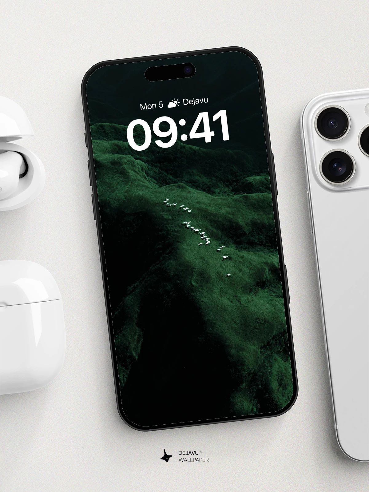 Mystic Green Hills With Flying Birds Wallpaper 8K