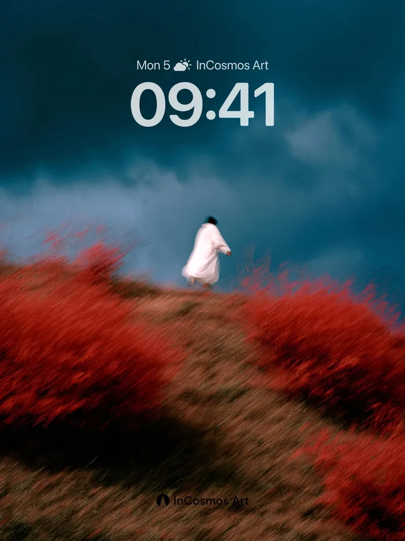 Solitary Drift Wallpaper with Crimson Veil