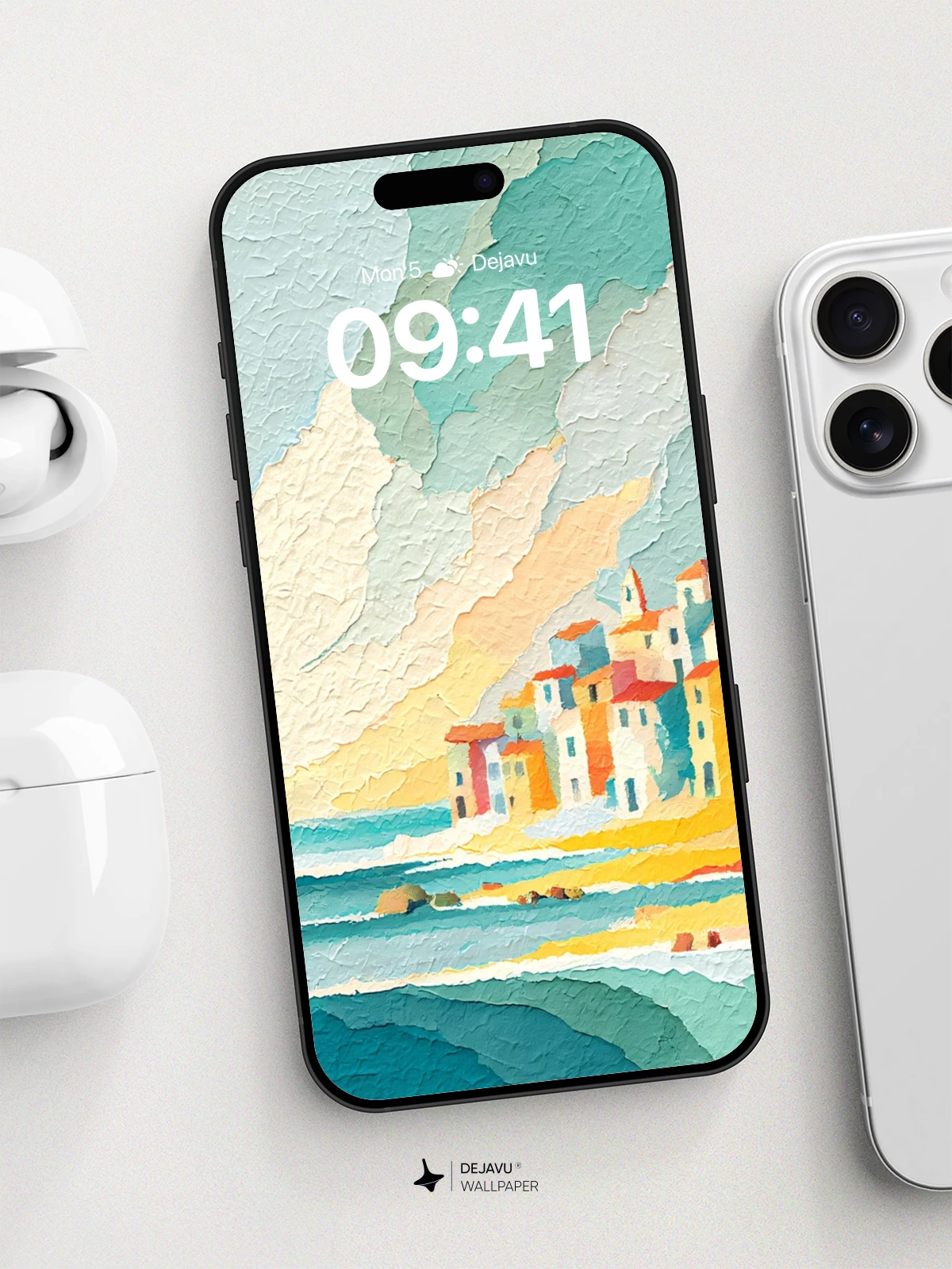 Mediterranean Coastal Village Wallpaper 8K for iPhone and Android