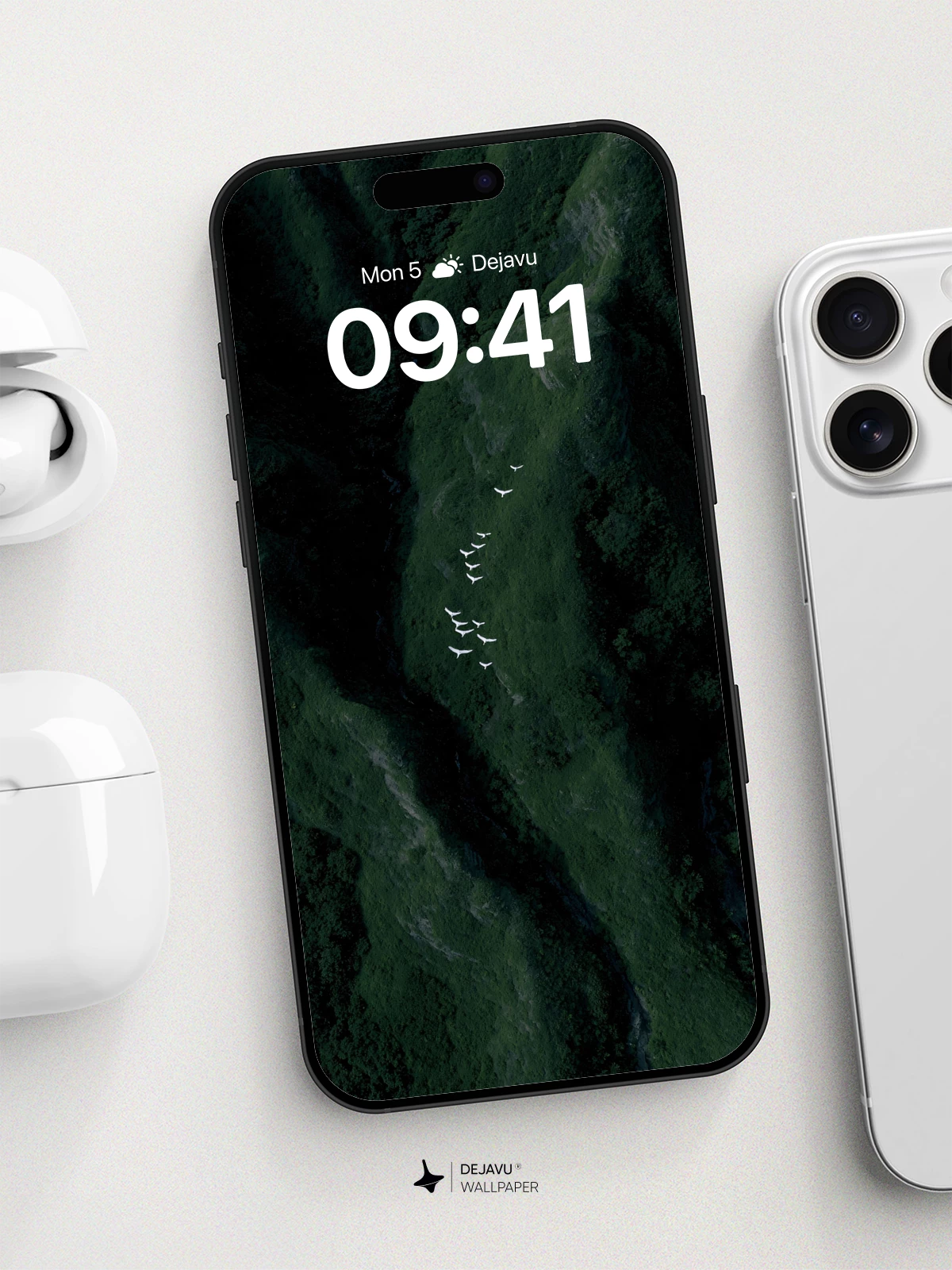 Ethereal Birds Over Forest Valley Wallpaper 8K