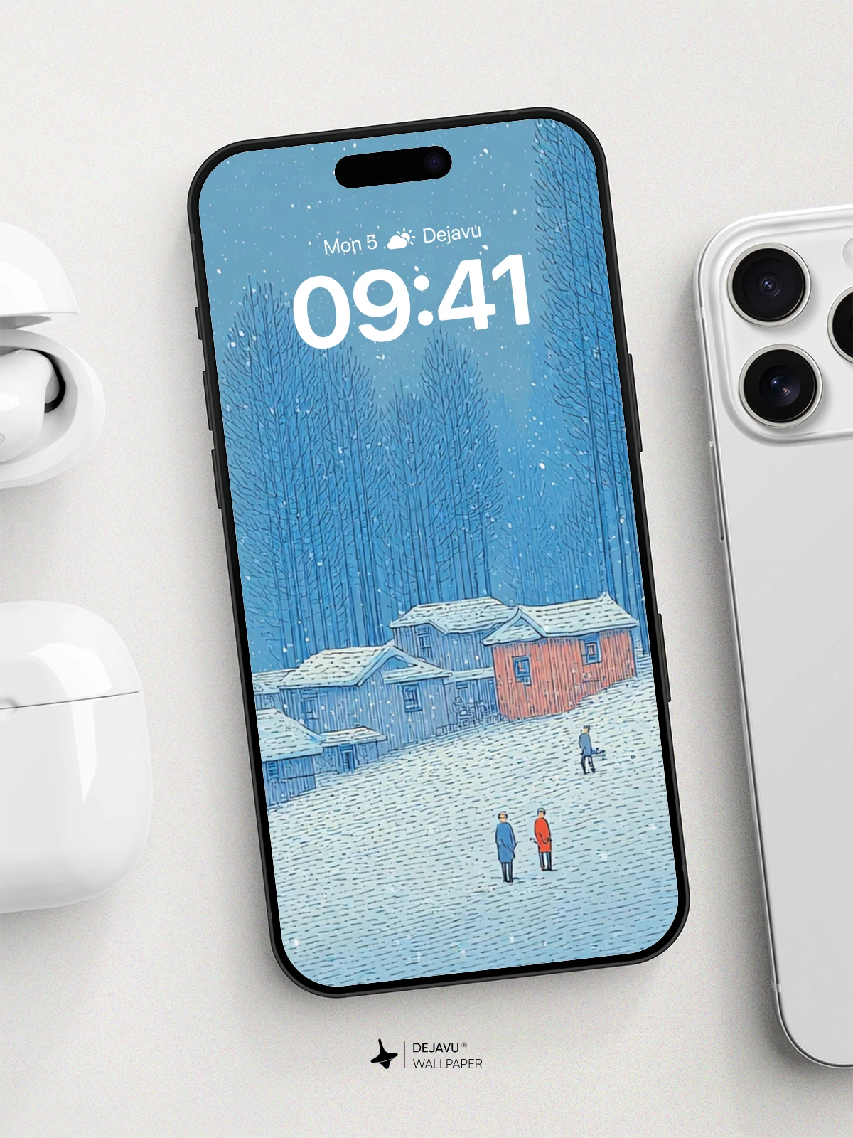Winter Village Snowscape Wallpaper 8K for iPhone and Android