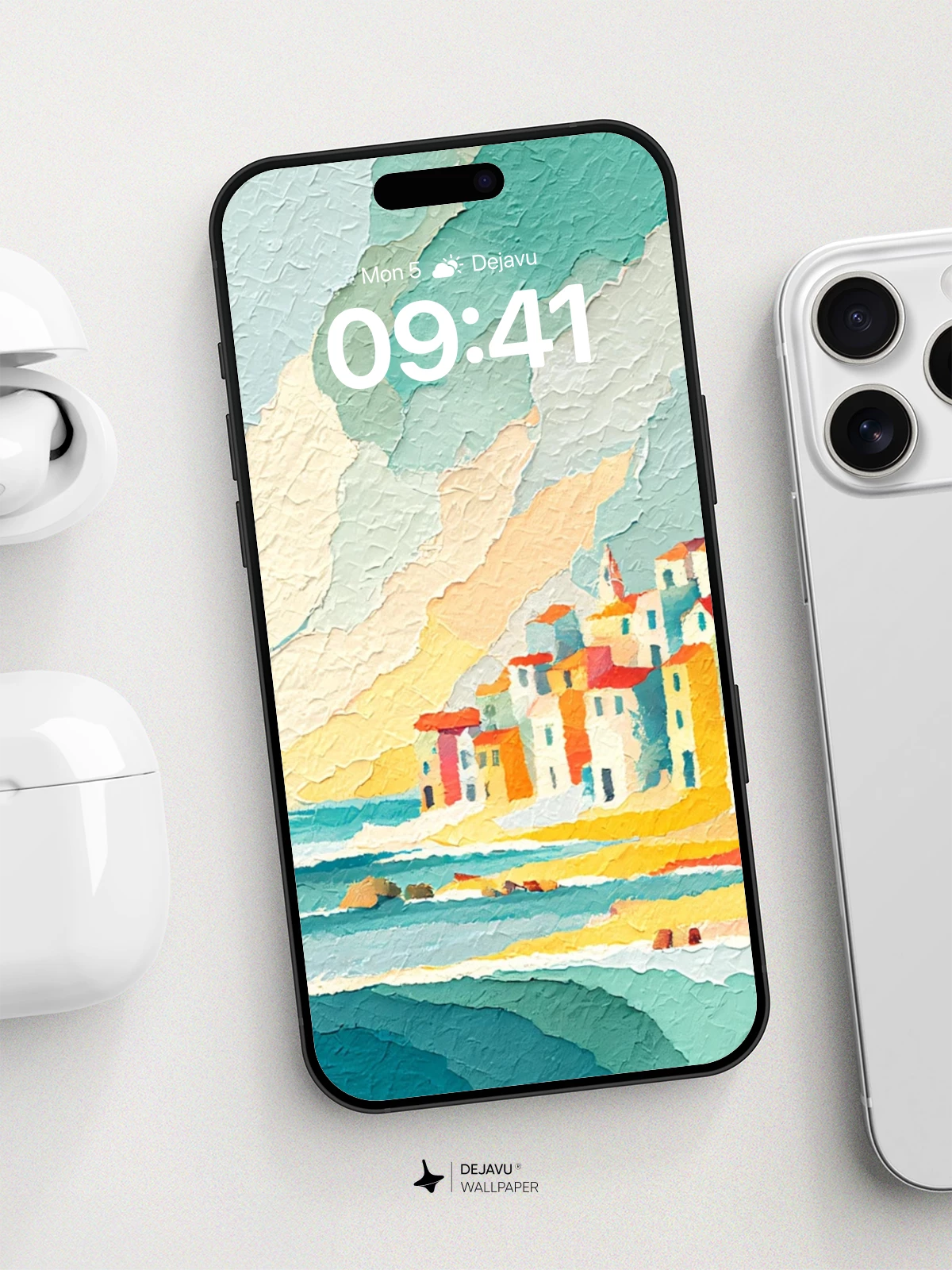 Mediterranean Coast Watercolor Wallpaper 8K for iPhone and Android