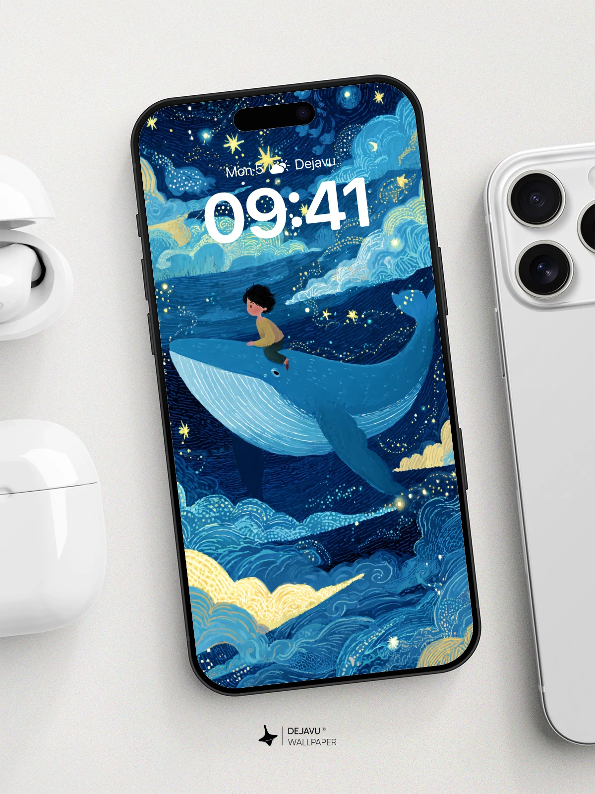 Whale Rider Under Starry Sky Wallpaper 8K for iPhone and Android