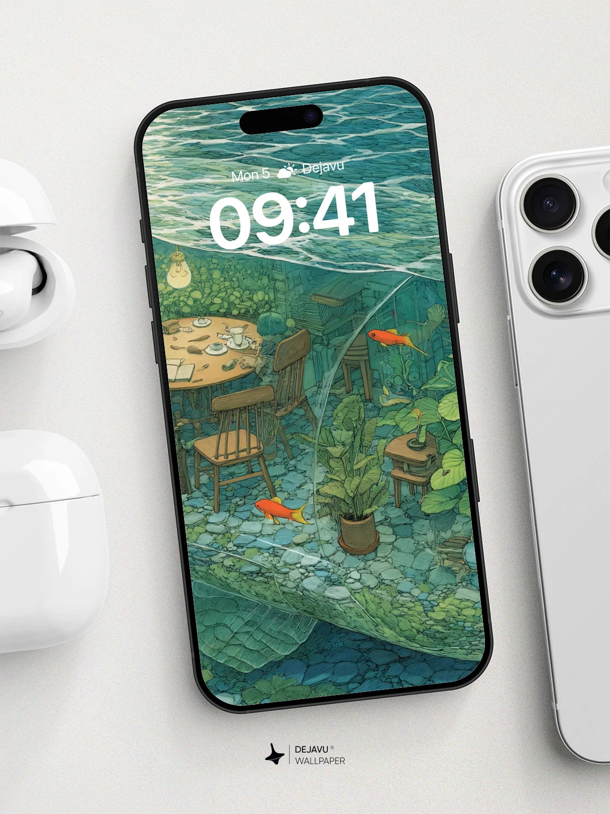 Underwater Whale Café Wallpaper 8K for iPhone and Android