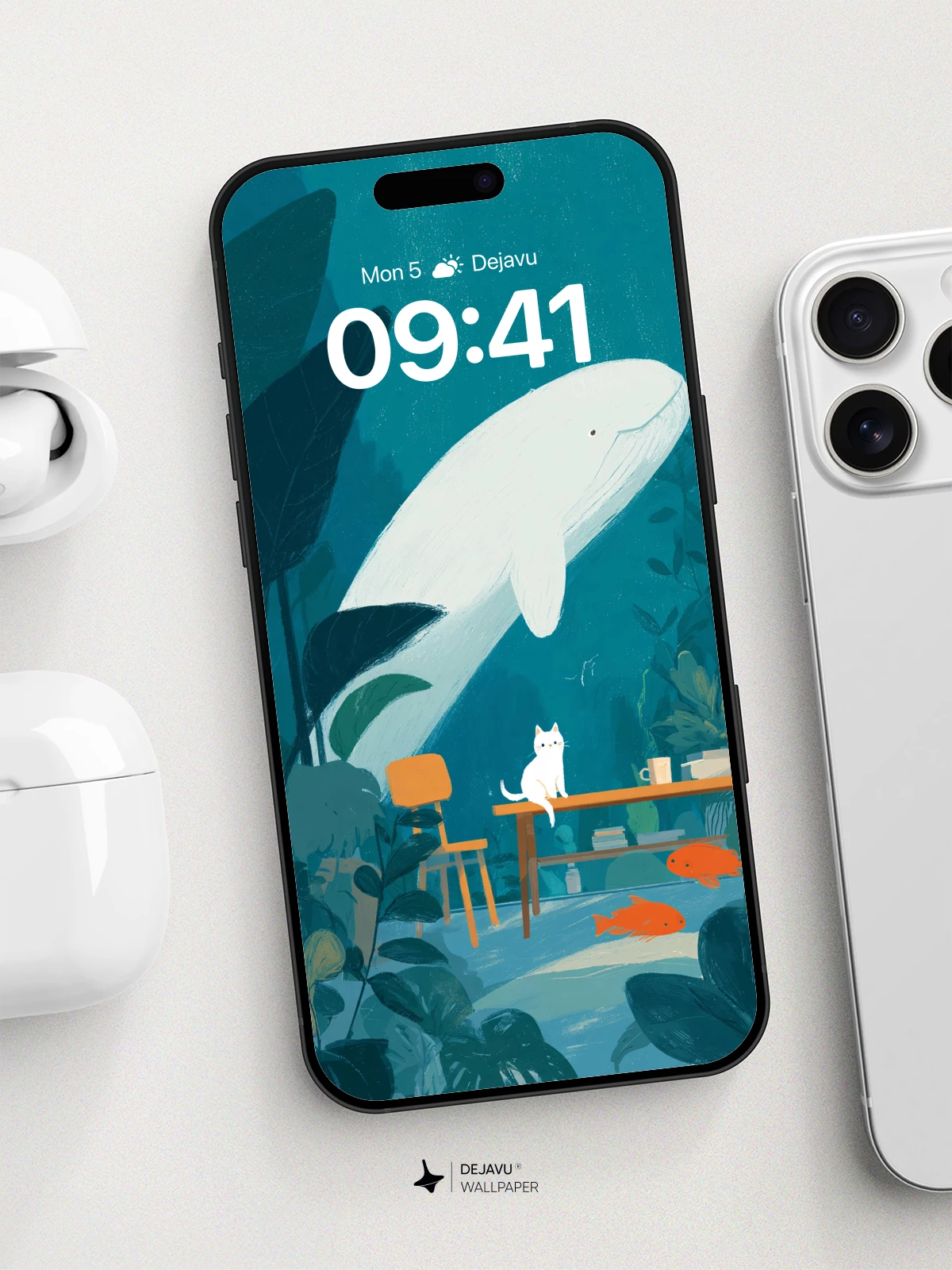 Whale And Cat Underwater Wonderland Wallpaper 8K