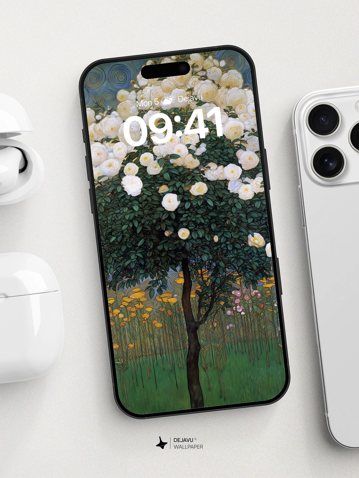 White Rose Tree Garden Wallpaper 8K for iPhone and Android