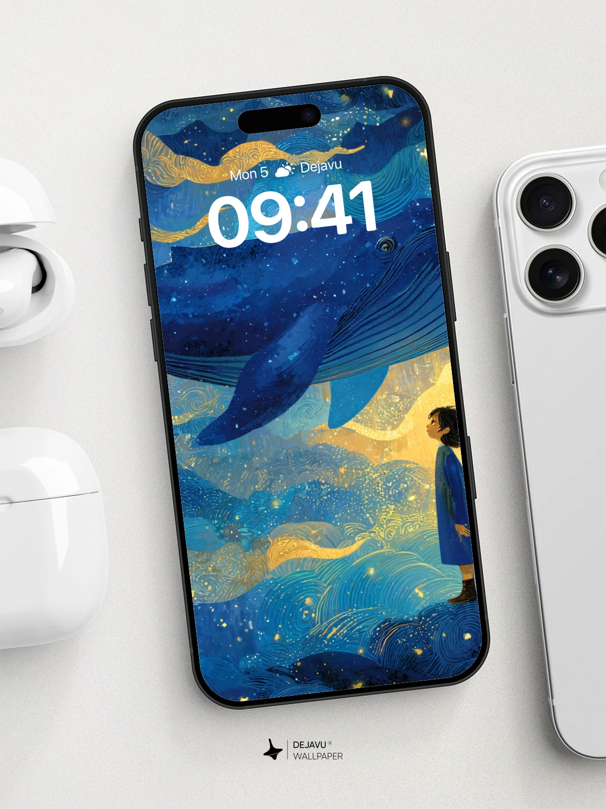 Whale in Starry Sky Wallpaper 8K for iPhone and Android