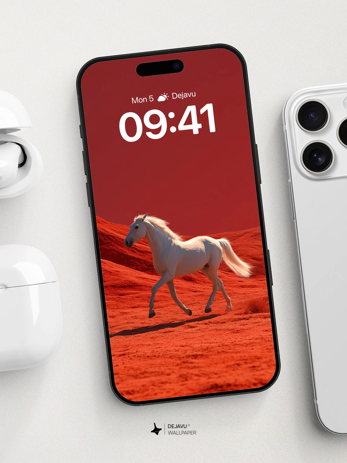 White Horse on Red Dunes Wallpaper 8K for iPhone and Android