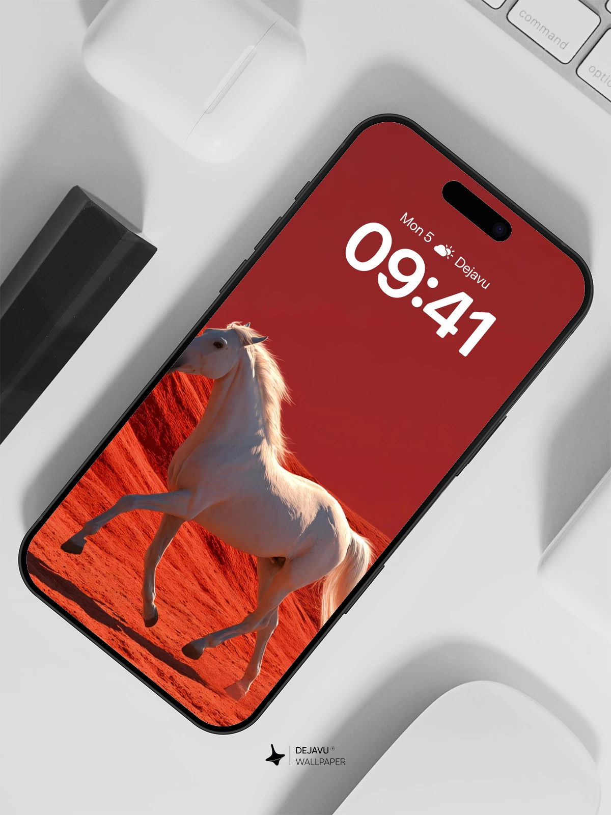 White Horse on Red Dunes Wallpaper 8K for iPhone and Android