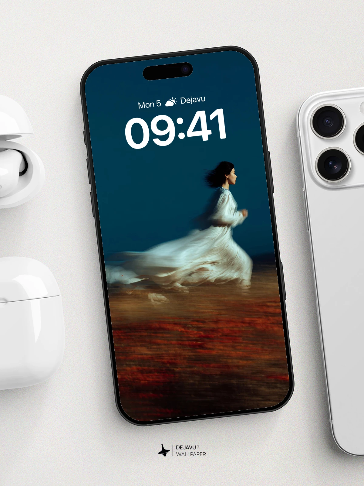 Ethereal Runner in Red Field Wallpaper 8K for iPhone and Android