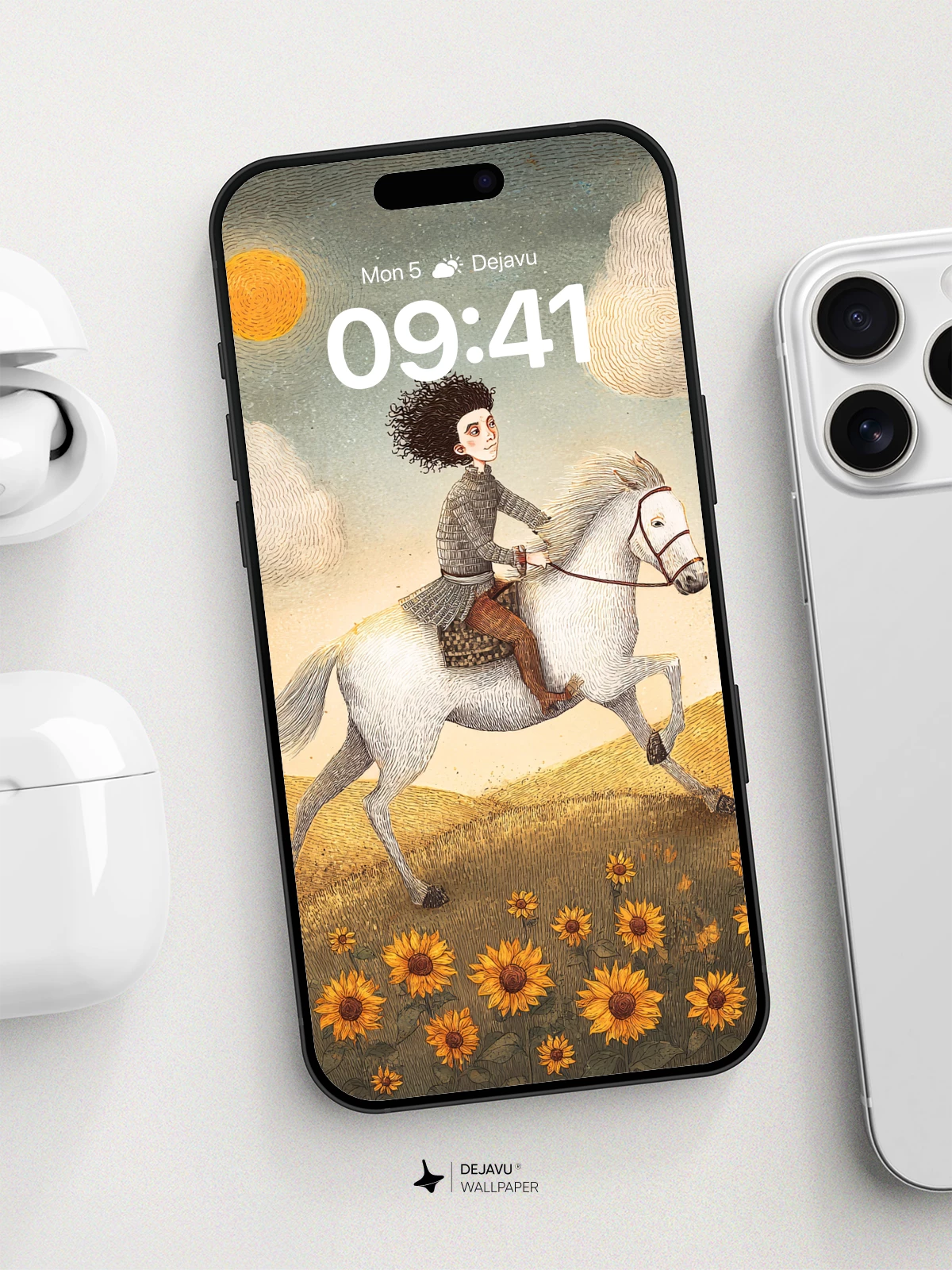 Whimsical Rider on Sunflower Fields Wallpaper 8K for iPhone and Android