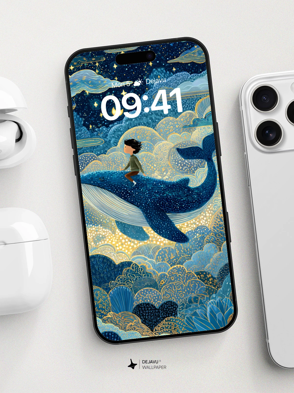 Whale Rider Night Sky Wallpaper 8K for iPhone and Android