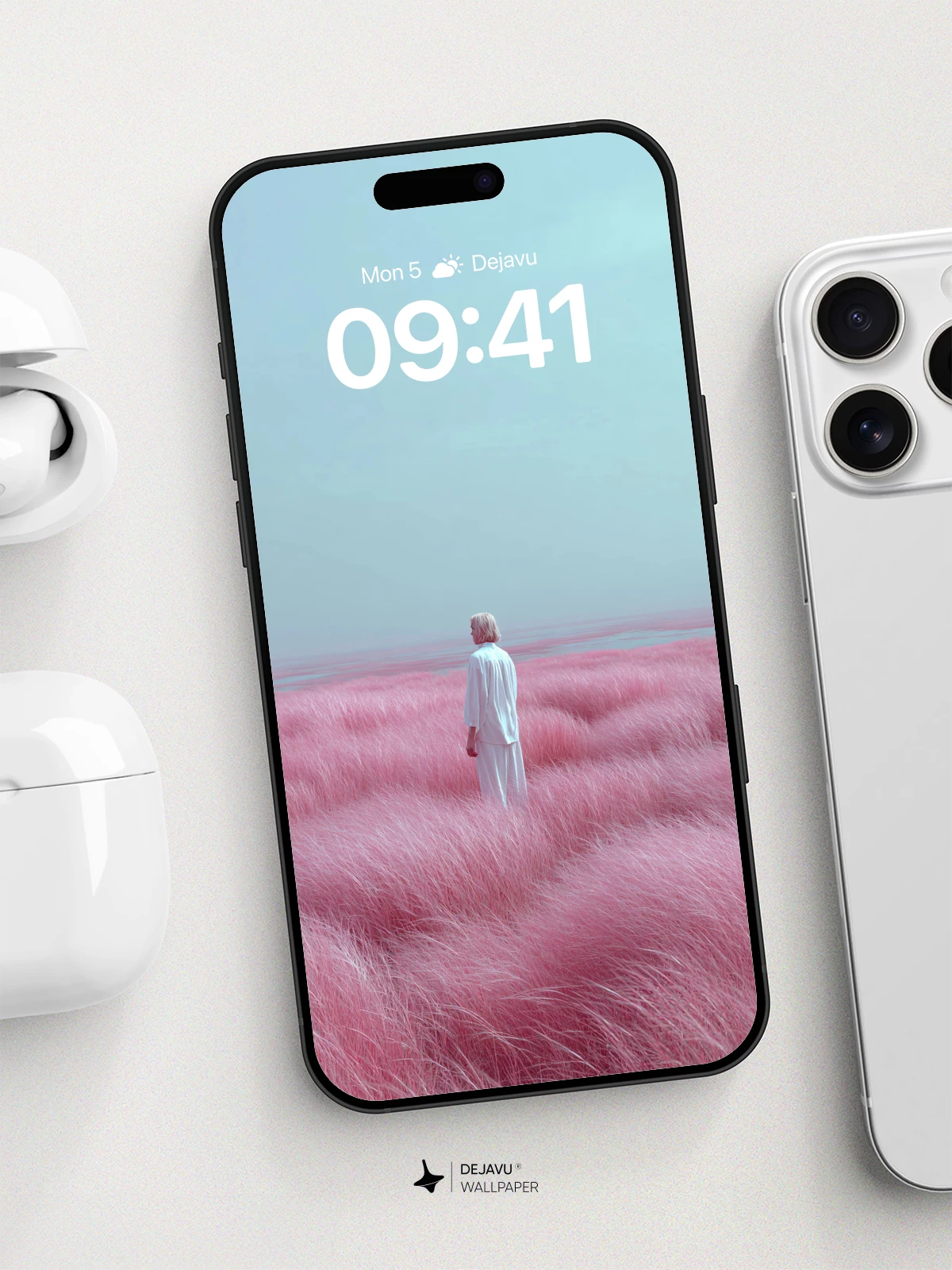 Pink Grass Field Solitude Wallpaper 8K for iPhone and Android