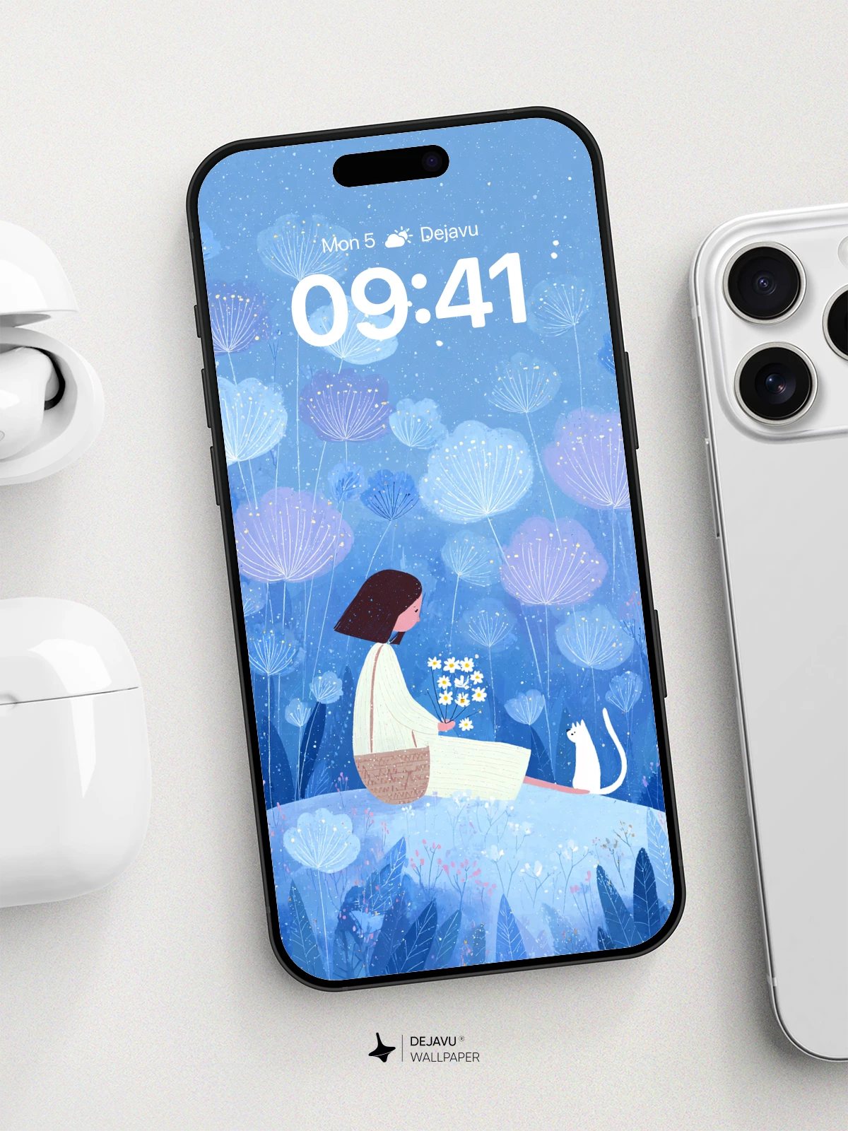 Dreamy Blue Meadow Wallpaper 8K for iPhone and Android