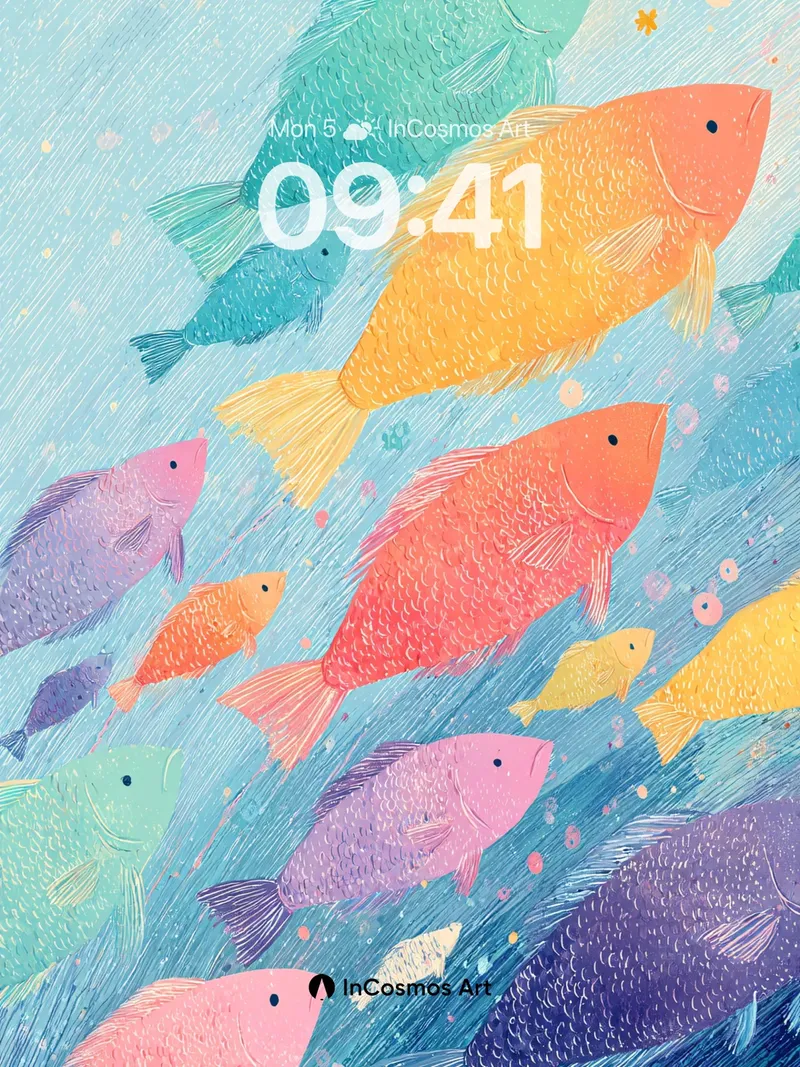 Serenity Swim Wallpaper with Rainbow Fish
