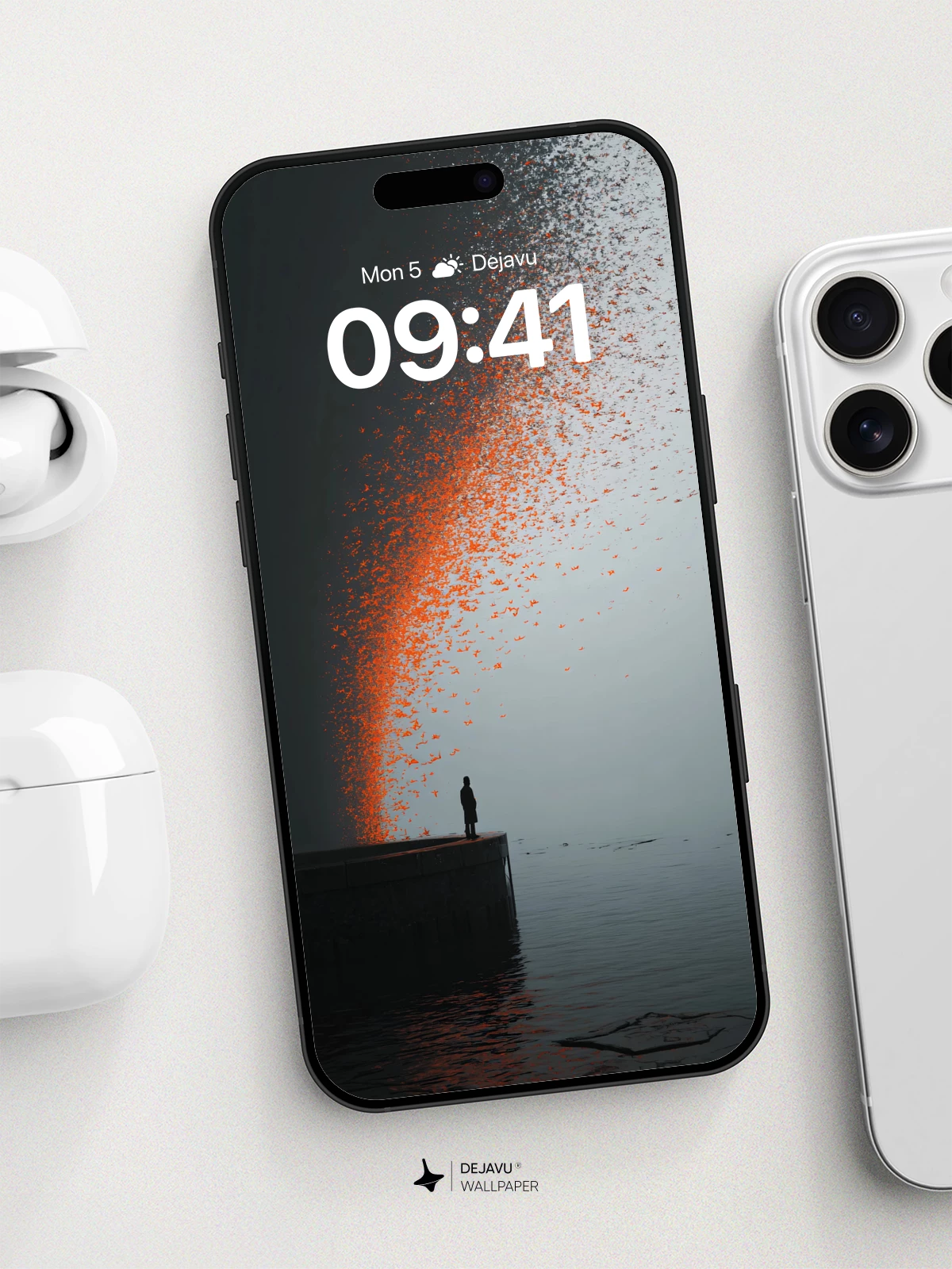 Solitary Figure with Fiery Particles 8K Wallpaper